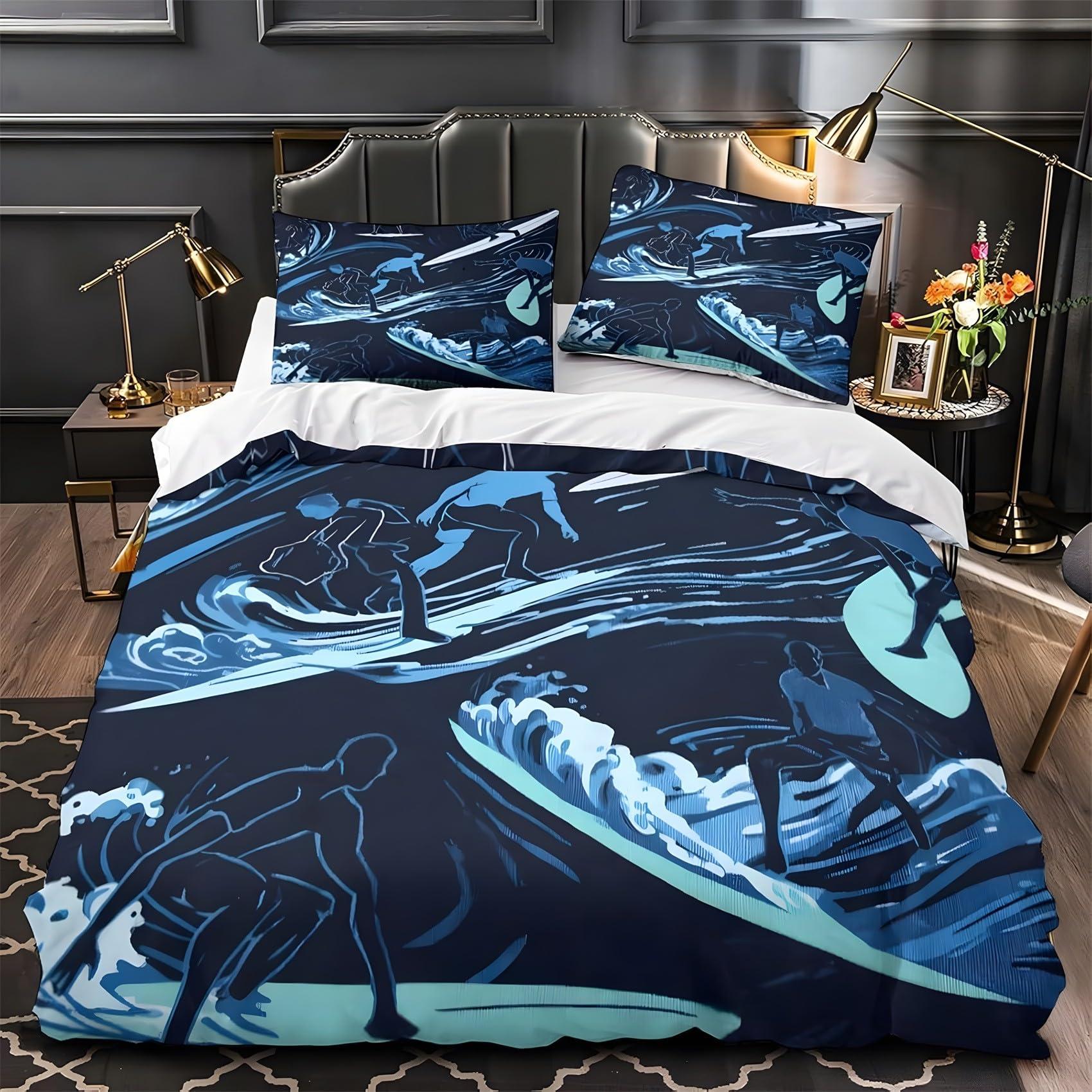 Housse de couette 220x240 surfeur bleu pour une chambre style bord de mer
