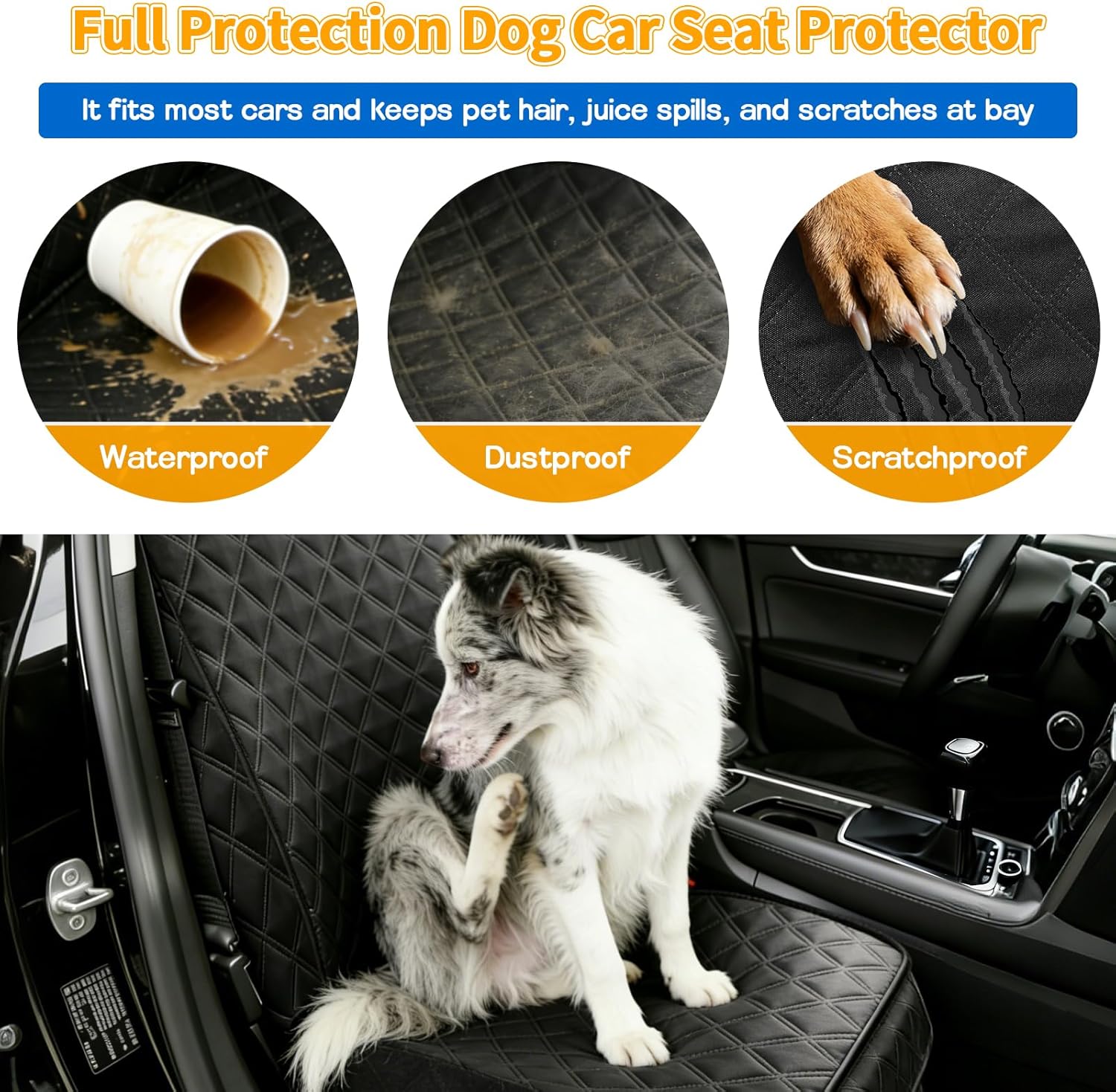 2-Pack Heavy Duty Front Car Seat Cover with Side Flaps, Waterproof 900D Dog Car Seat Cover, Full Protection Nonslip Scratchproof Car Seat Protector for Cars, Trucks, SUVs, Jeep