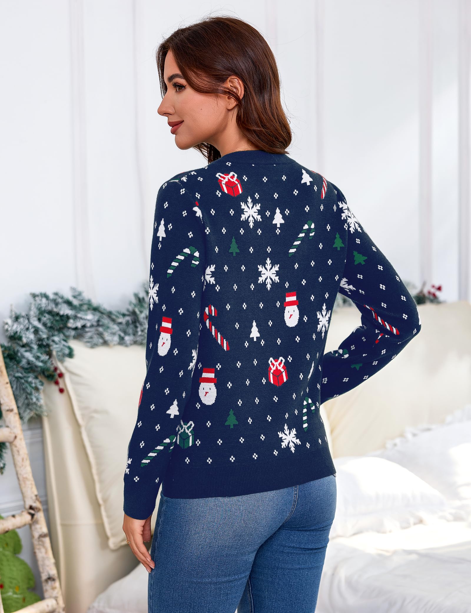Aottori Maglione Natalizio Donna Uomo Unisex Pullover di Natale Invernale Maglia Natalizi Coppia Girocollo Maglieria Lavorato Natalizio Fiocchi di Neve per Feste Regalo Natale Famiglia