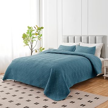 U-NICE HOME 3-Piece Quilt Set Full/Queen Size for All Season with Pillow Shams, Reversible Bedspread/Coverlet/Bedding Decor-Soft, Lightweight, Blue