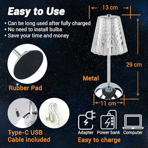 Miniatura 6 de Lámpara de mesa inalámbrica, lámpara recargable de 4000 mAh, 3 modos de color y lámpara táctil LED regulable continua, lámparas portátiles de metal