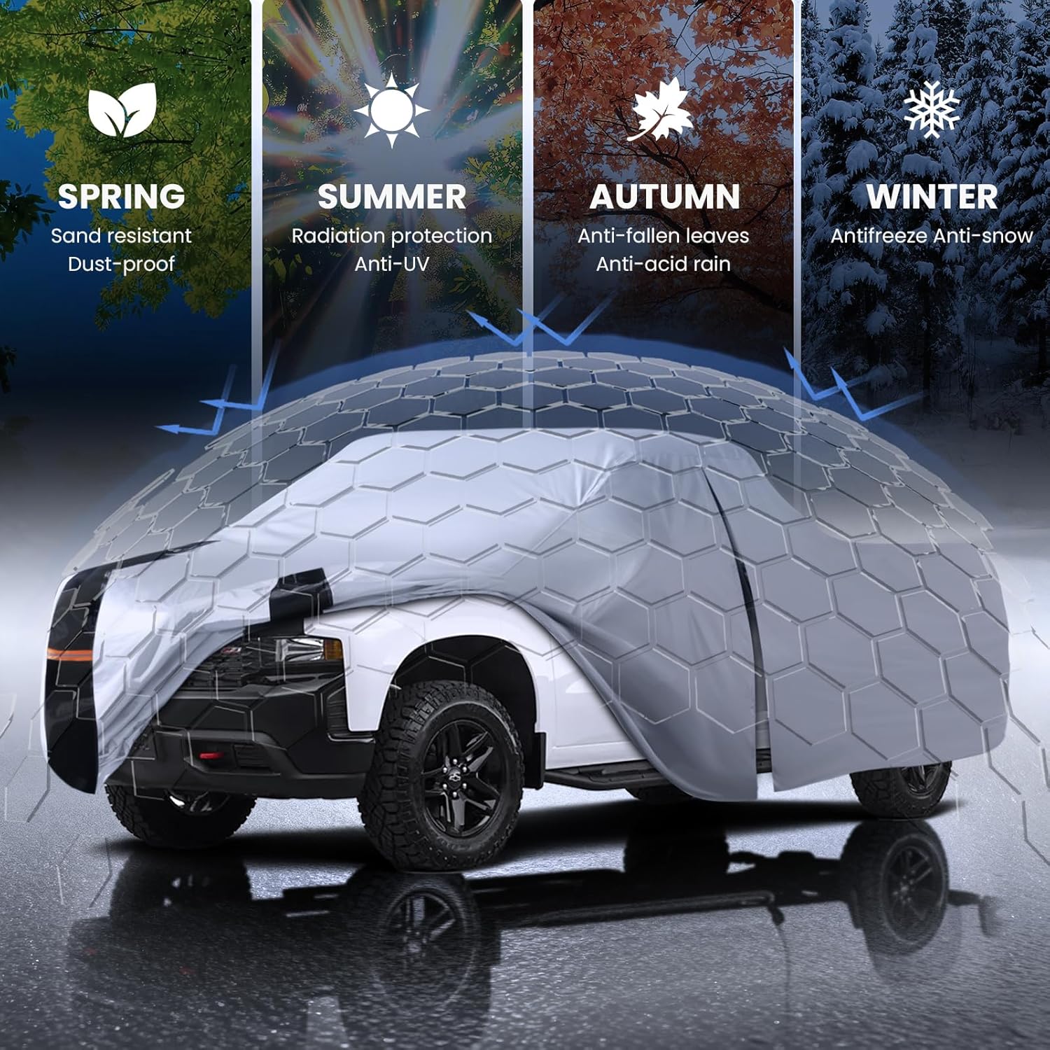Multi-Layer Chevy Silverado 1500 Truck Cover, Custom fit Silverado 1500 1998-2026 Crew Cab SB(5.7'-5.8')Car Cover Waterproof All Weather, Full Exterior Cover Rain Wind and UV Protect With Door Zipper