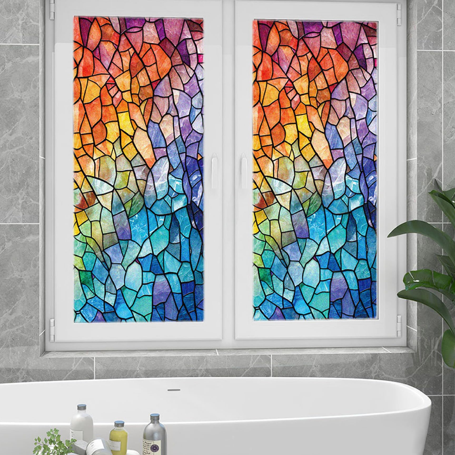 AZIDWERYQ Stained Glass Window Film, 18x39in, Static Cling, Privacy