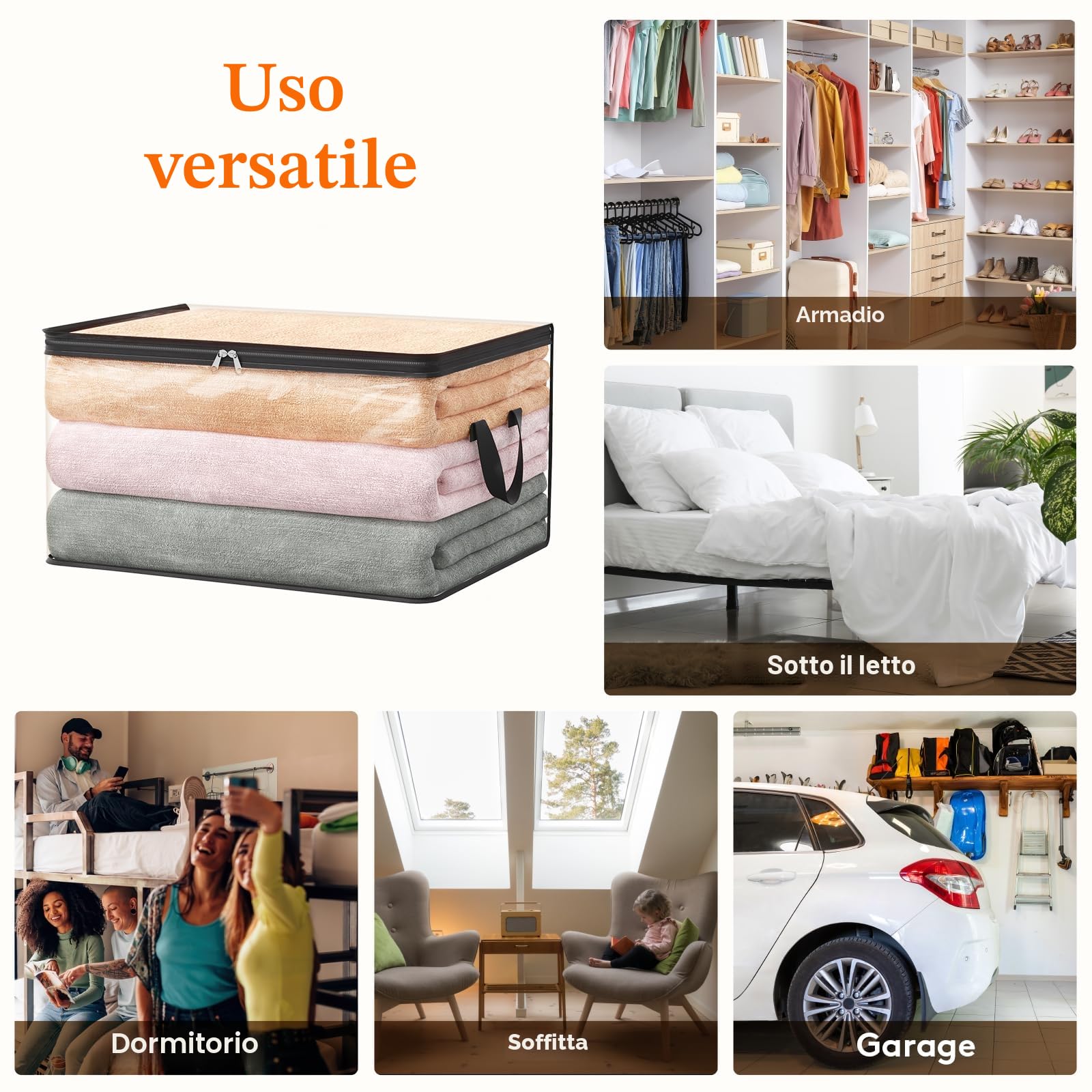 Lifewit 4 Pezzi Scatole per Vestiti Trasparente 60L, Organizer Armadio Pieghevole con Manici, Scatole per Armadio en PVC, Scatoloni Trasloco, Organizer Armadio per Vestiti, Coperte, Piumoni, Libro