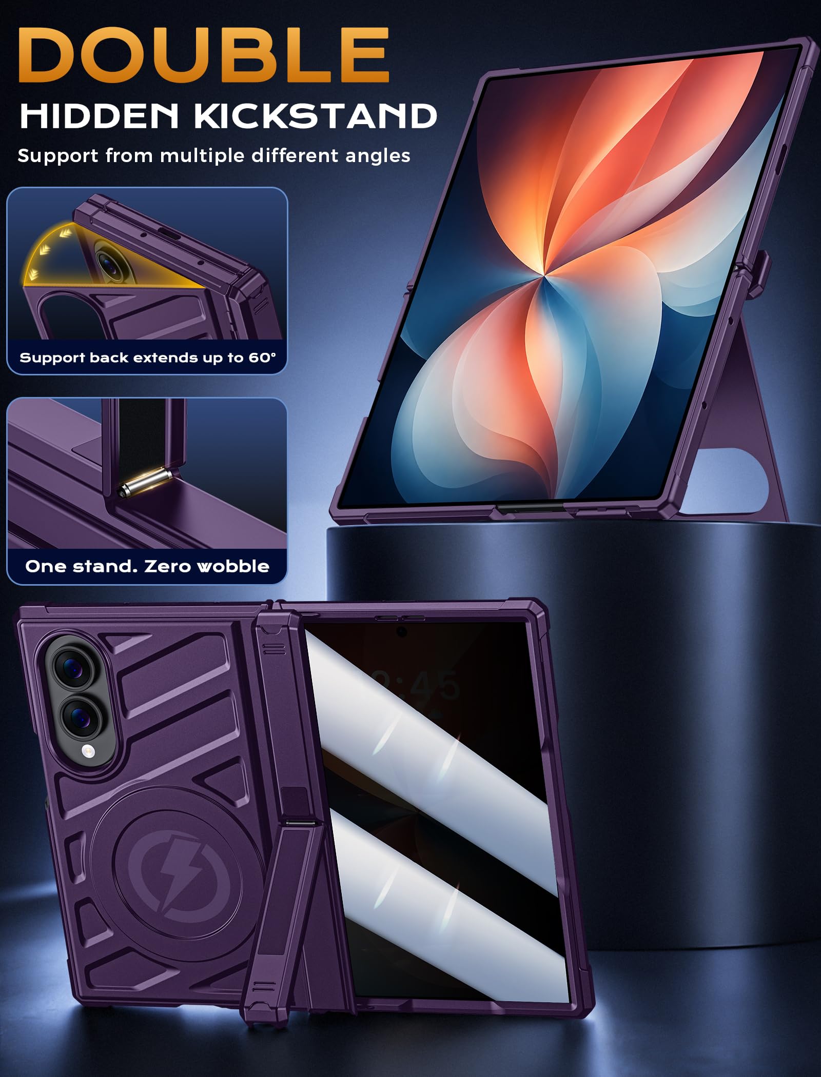 Custodia protettiva per Samsung Galaxy Z Fold 8 5G 2026, compatibile con MagSafe, protezione per lo schermo della privacy, protezione completa della cerniera, cavalletto a doppio angolo