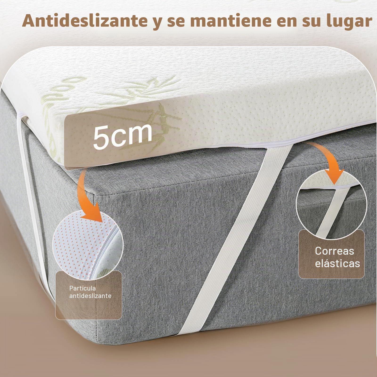 Topper Viscoelástico 150x200, Sobrecolchon de Espuma con Memoria 5 cm, Cubrecolchón Confortable con Bambú Funda Lavable
