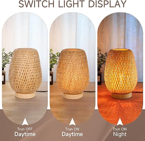 Miniatura 2 de Lámpara de mesa de ratán para dormitorio, lámpara de noche de bambú bohemia, pequeña lámpara de mesa de noche de mimbre para sala de estar,