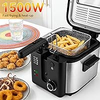 Vista 2 de Freidora eléctrica Pukomc con cesta, olla de freír con temperatura ajustable para uso doméstico, tapa extraíble y olla interior antiadherente