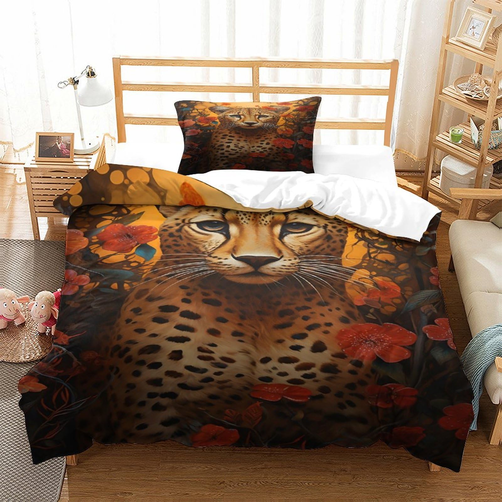 P1S9U7W5Y 3D Printed Leopard Duvet Cover Set 3pcs Microfiber Cheetah Floral Bedding Set Single
