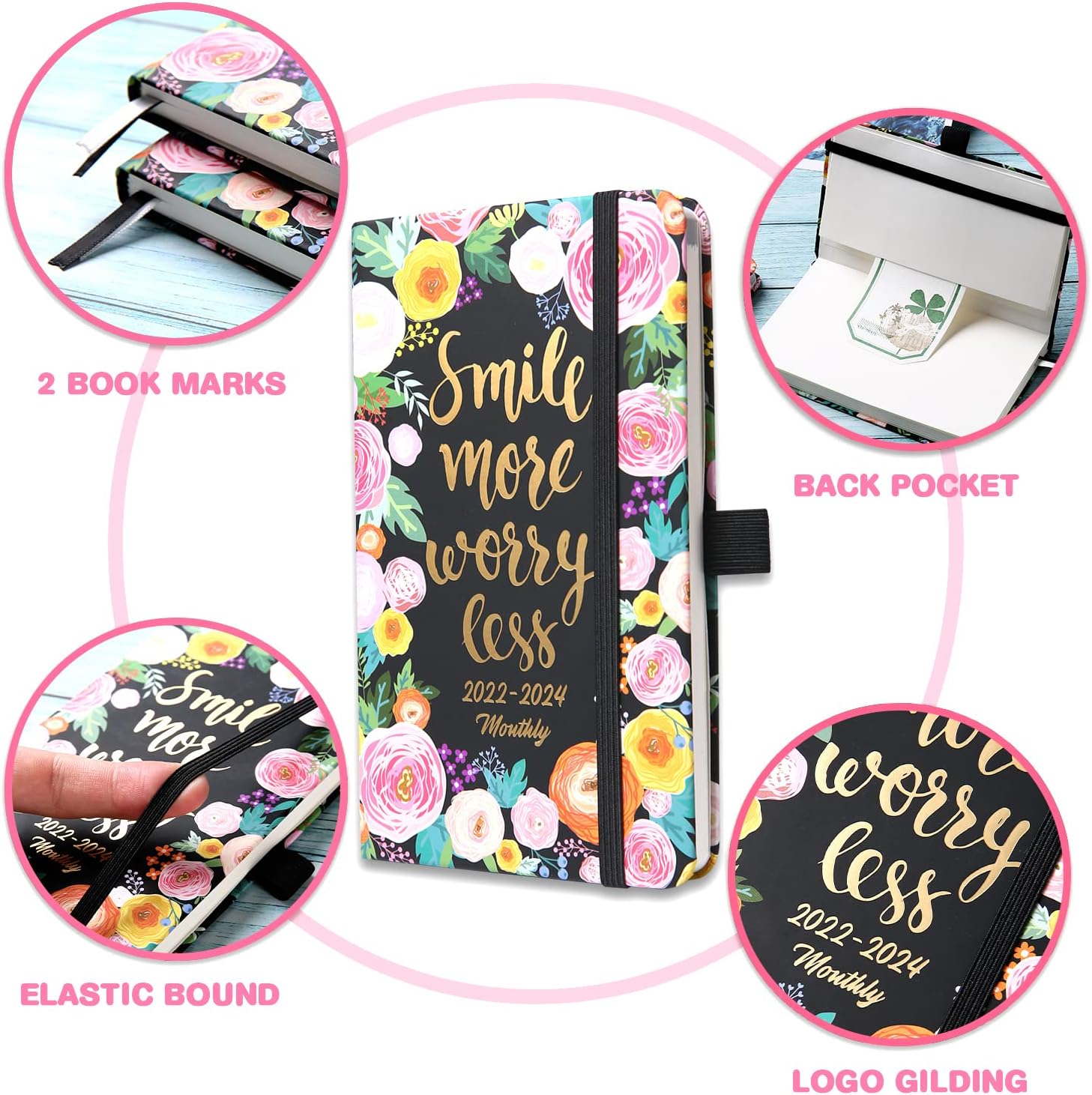 2022-2024 Pocket Planner/Calendar - 36 Months Monthly Pocket Planner from Jan. 2022 - Dec. 2024, 6.3''×3.8'', Agenda Planner, Organizer, Pen Loop, Pocket, Book Markers, Flora Hardcover, Thick Paper : Office Products