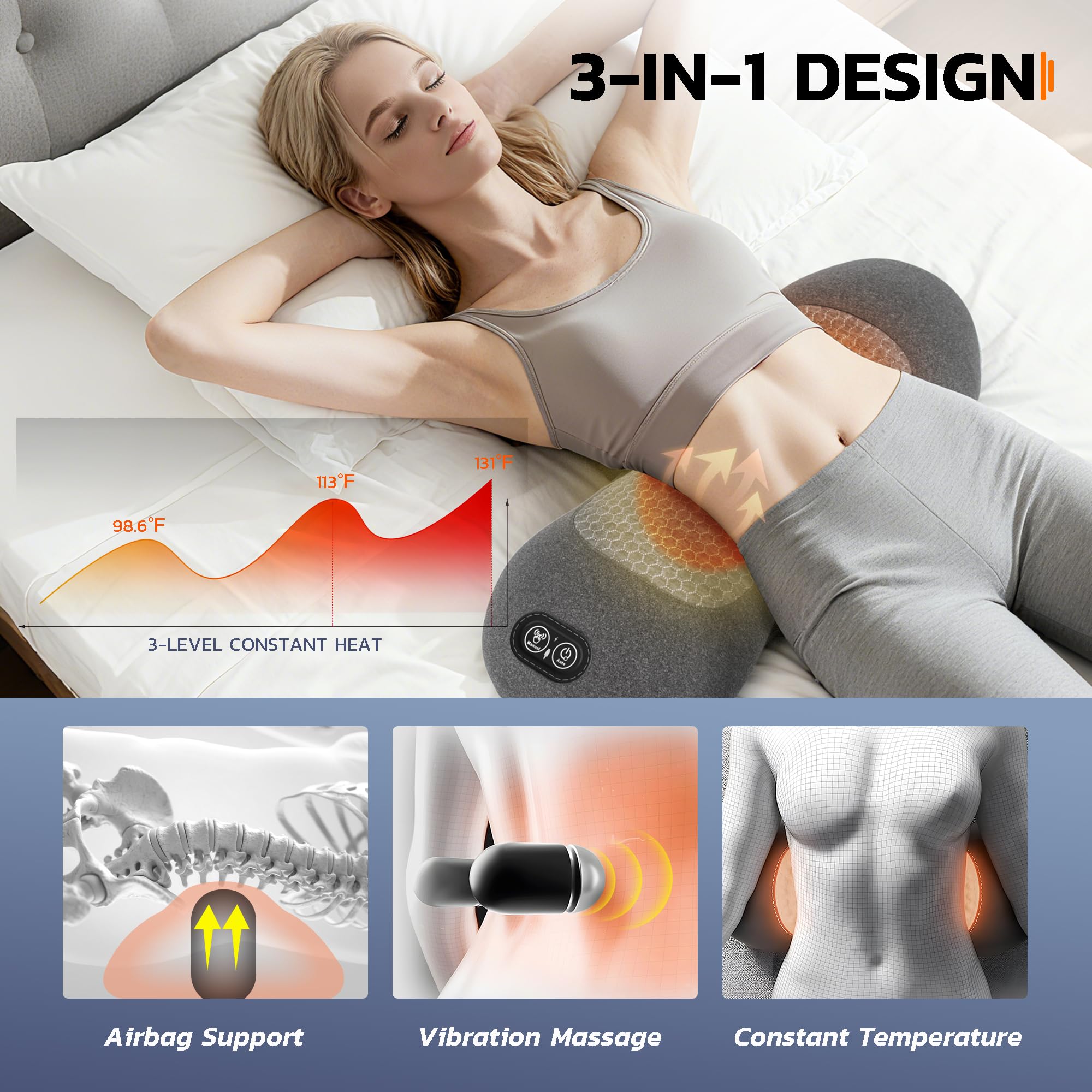 Amazon.com: Dyhodu 3-in-1 Electric Back Massager Pillow, Rechargeable  Lumbar Support Cushion with Heat Vibration : Health & Household