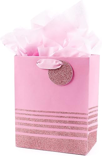 Hallmark - Bolsa de regalo con papel de seda tamaño grande diseño de lunares color rosa M Rayas rosadas medias Hallmark - Bolsa de regalo con papel de seda tamaño grande diseño de lunares color rosa M Rayas rosadas medias