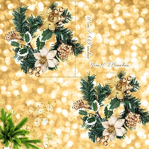 Miniatura 2 de Yilloog 8 juegos de anillos de vela de Navidad, coronas, bayas, piña, flor de pascua, anillos de Navidad mini portavelas para centro de mesa de