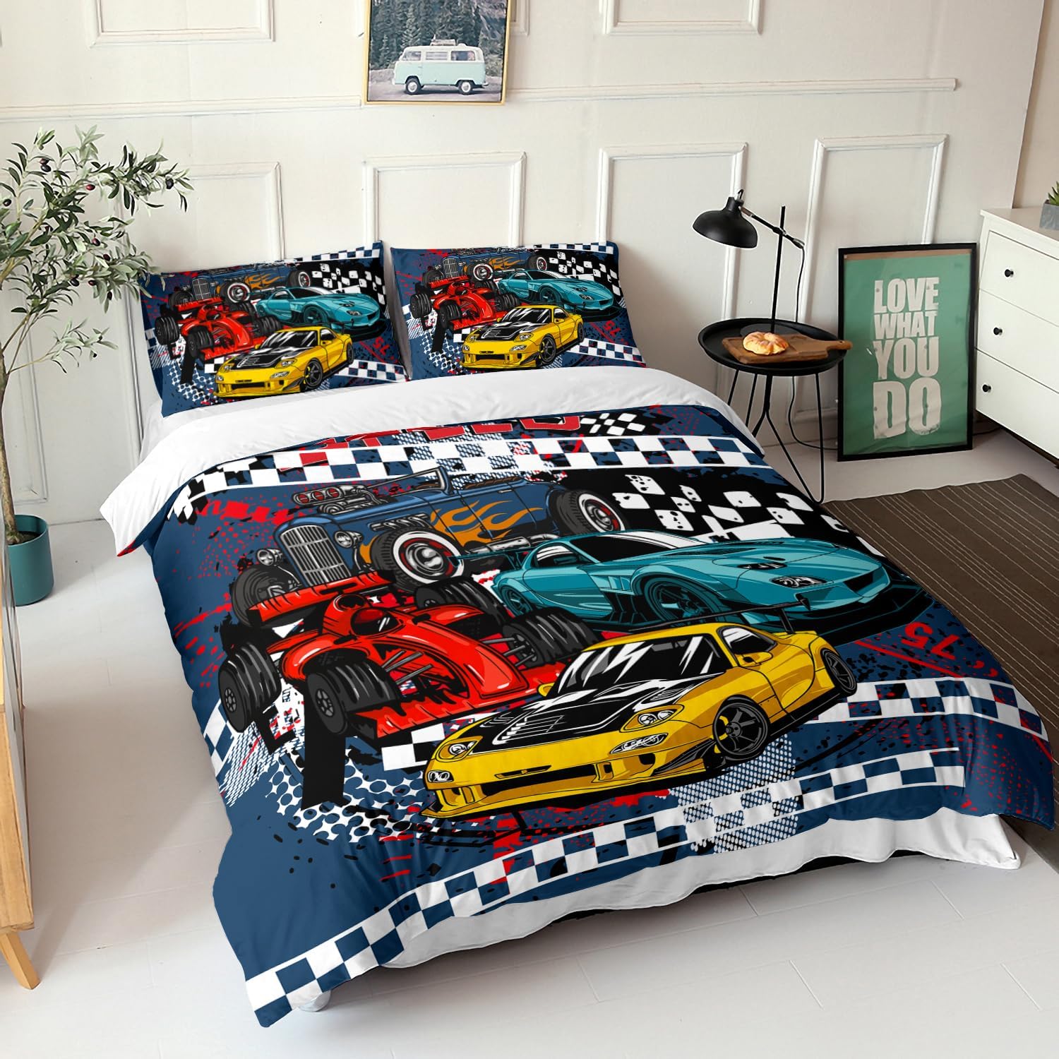 AILONEN Racing Car Duvet Cover Full Size, Cool Speed Race Car Bedding Set for Kids Boys,Automobile Extreme Sport Comforter Cover,3 PCS 1 Quilt Cover and 2 Pillowcases for All Season