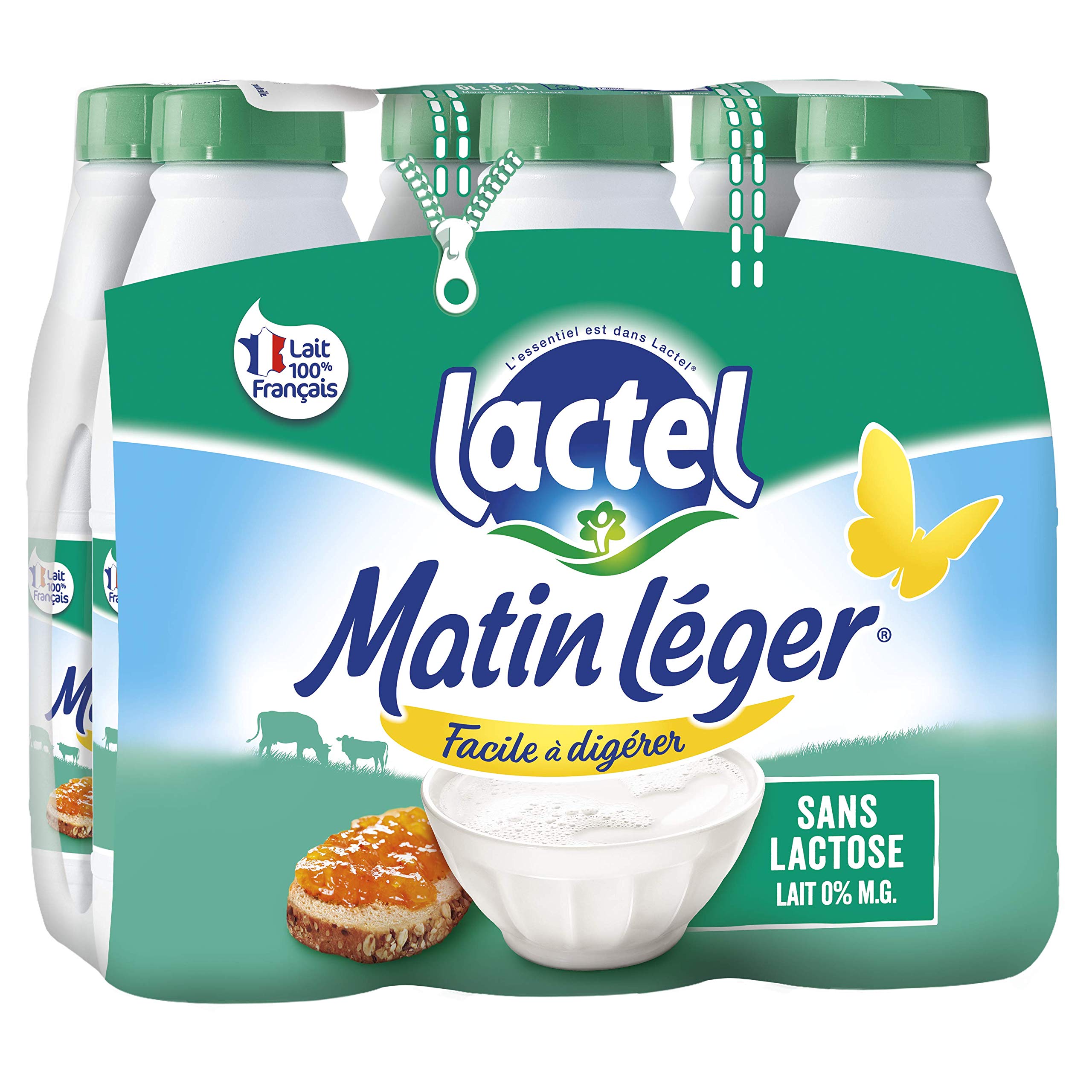 Leche sin lactosa leche desnatada ligera Lactel botella 6 x 1 l