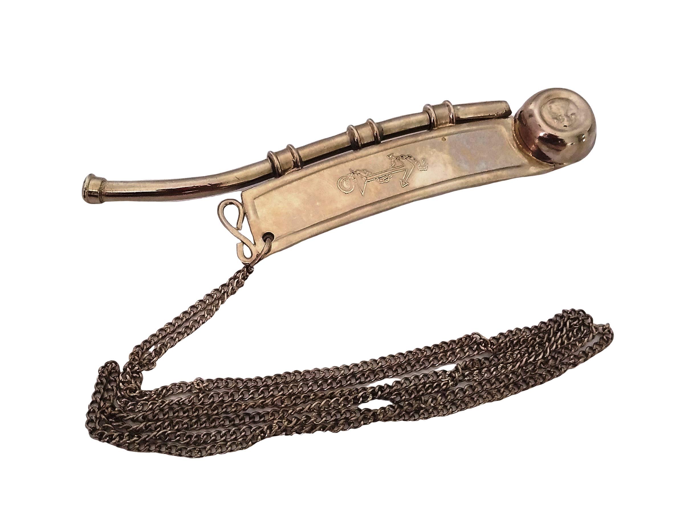 Nautical Vintage Nickel Plated Brass Boatswain/Bosun Pipe Whistle with Chain | Maritime Decor-image-28