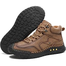 CrazySavage Mens Casual Leather Handmade Ankle Chukka Boots Mid-top Non-Slip Walking Driving Shoes Waterproof Arch Support Spacious Toe Outdoor Orthopedic Trekking Boot