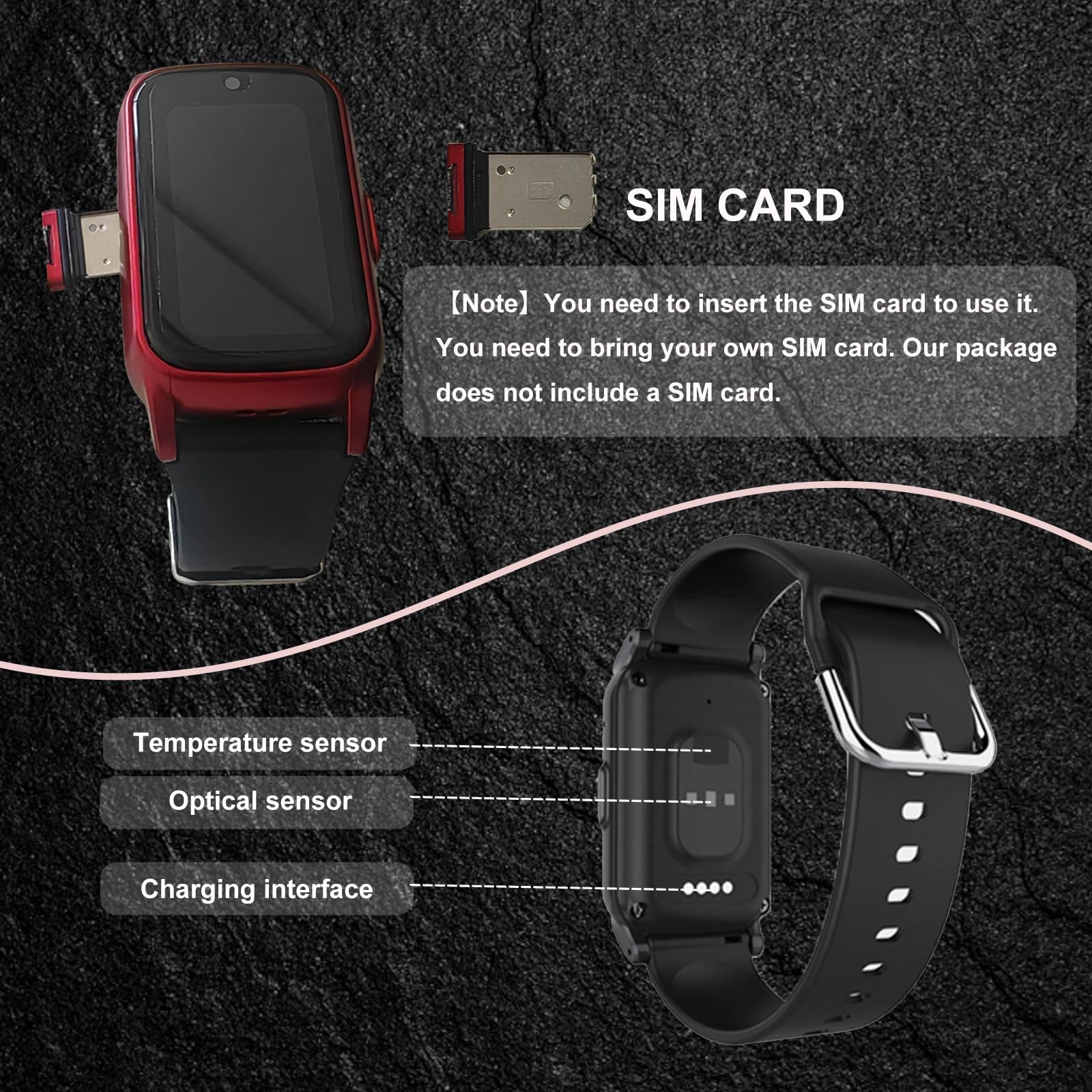 Reloj Localizador Personas Mayores, Reloj con Detección De Caídas, Alarma SOS De Emergencia, Seguimiento GPS En Tiempo Real, Llamadas De Video HDBlack,1.25 * 0.57 * 2.22inch