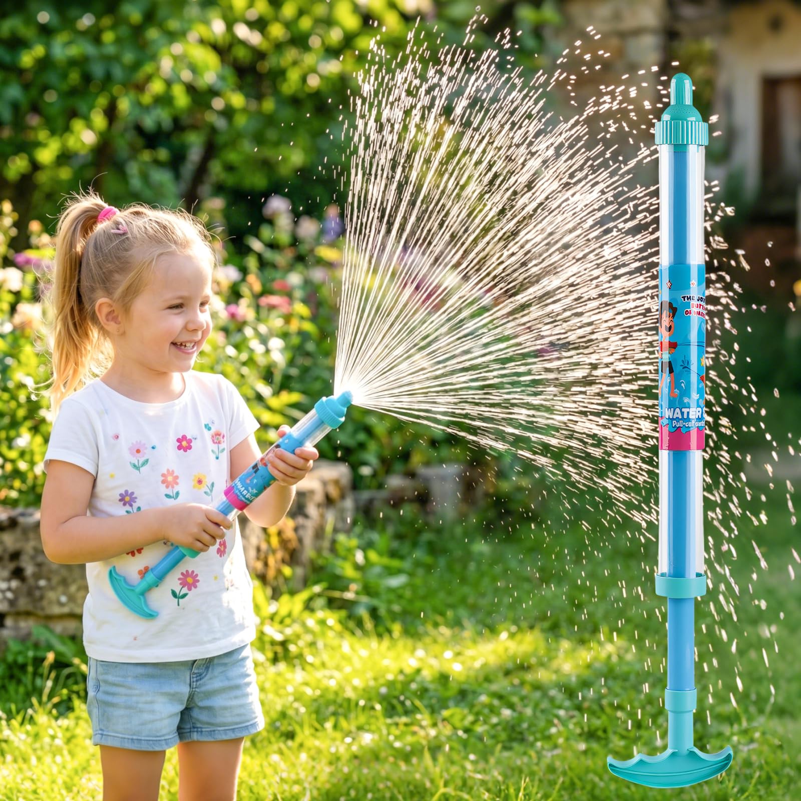 Double Layer Firework Water Gun, Multi Hole Spray Water Blaster, Water Squirt Toy, Summer Beach Pool Backyard Outdoor Water Toy, Pool Party Gift for Garden/Party - Blue