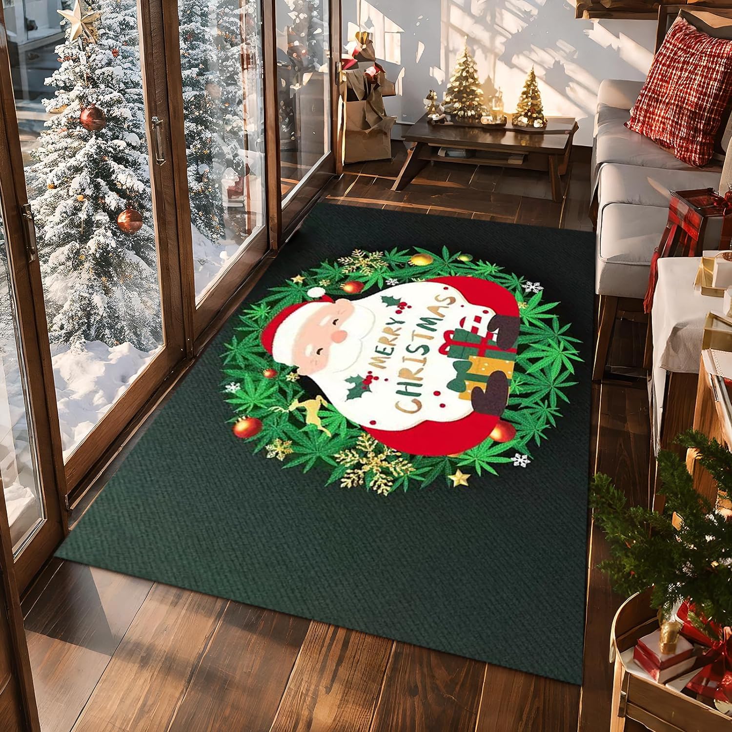 Tapis de Noël vert grand format tapis de salon lavable et antidérapant