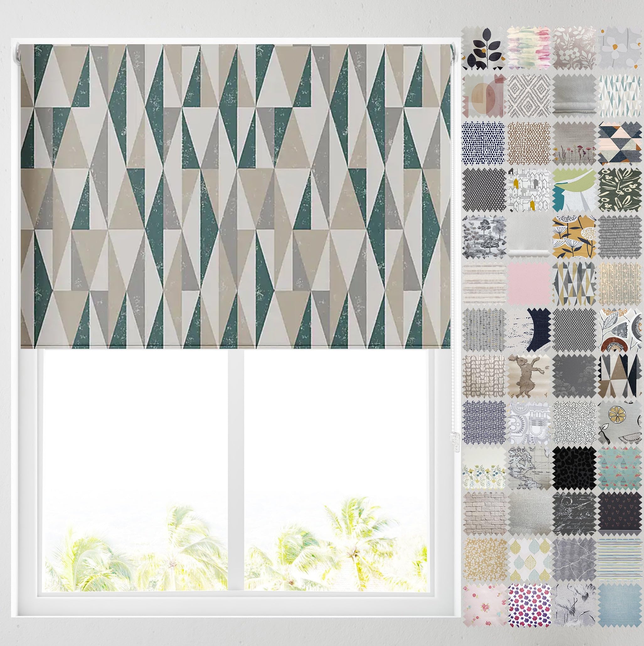 Barnes Blinds And Interiors Peacock Abstract Triangles Barnes Blinds - Blackout Pattern Roller Blinds For Windows, Custom Cut To Size - Thermal Fabric Durable Fittings Easy Fit (Peacock Abstract Triangle 61Cm)