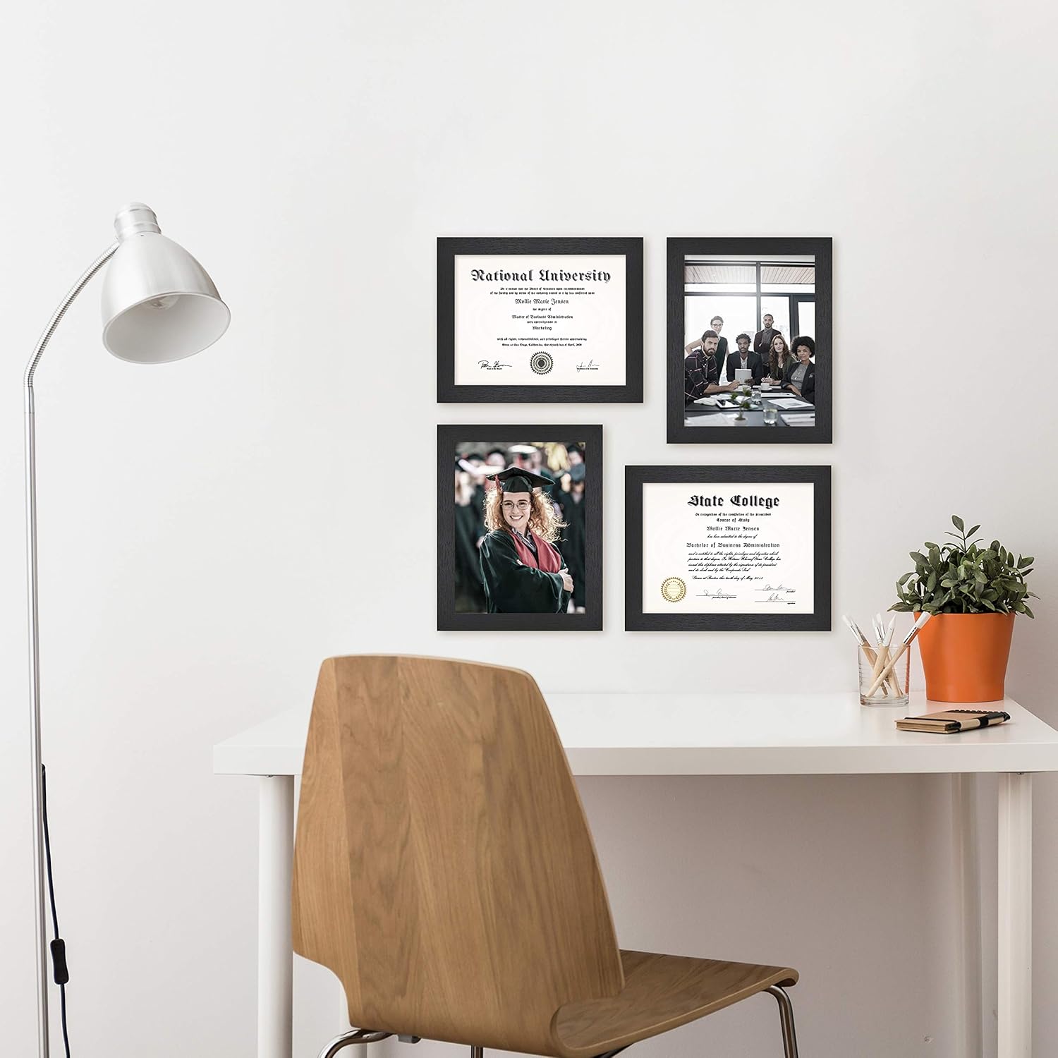 MCS Studio Gallery 8.5x11 Picture Frame Black Woodgrain, Rectangle Photo Frame for Photos, Posters & Art Prints & Easel for Tabletop Display (4-Pack)