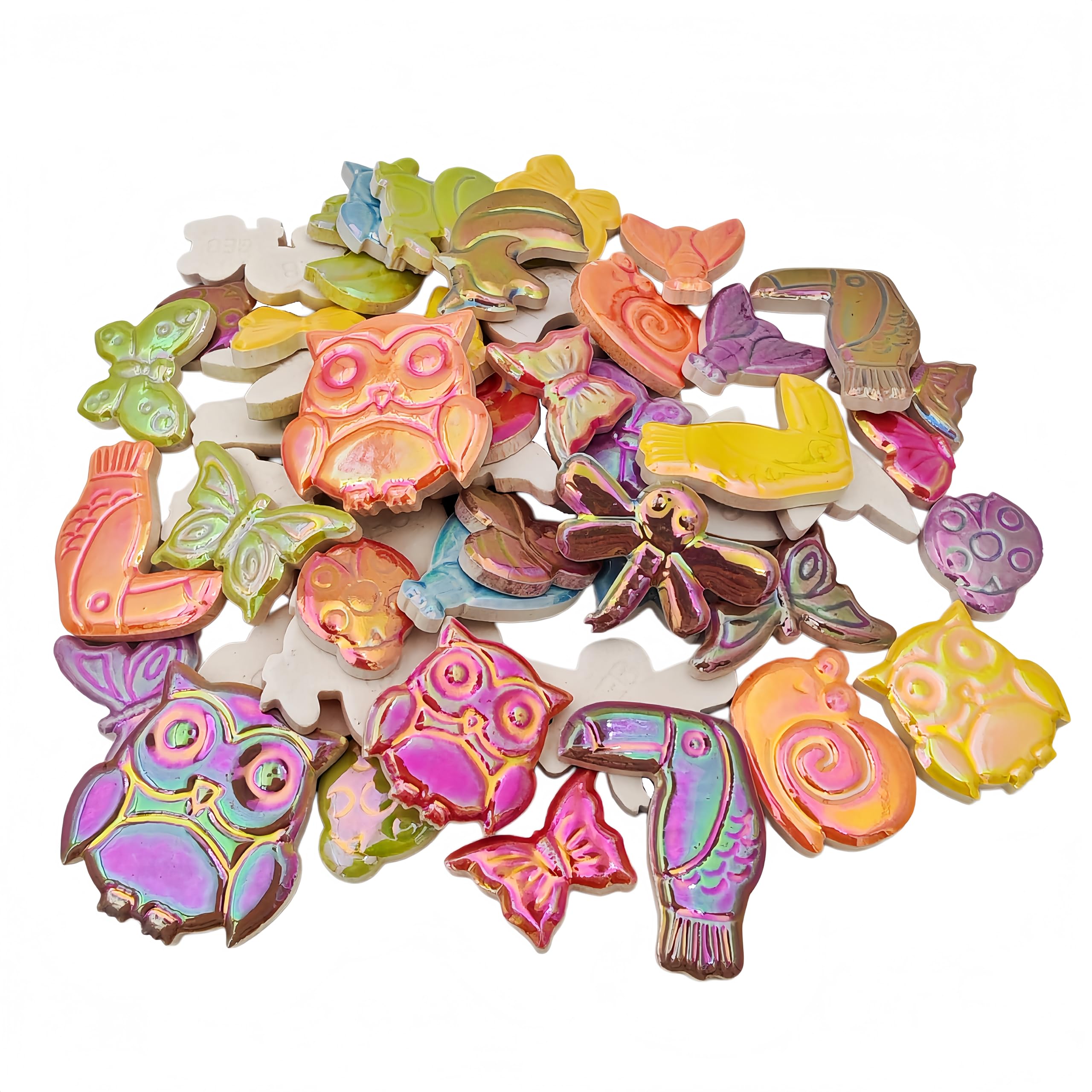 1.1lb Ceramic Mosaic Tiles,Mixed Colour Ceramic Mosaic Pieces for Crafts,Mosaic Tiles for Home Decoration or DIY Crafts,Mosaic Making Supplies (Iridescent Small Animals and Insects Mixed)