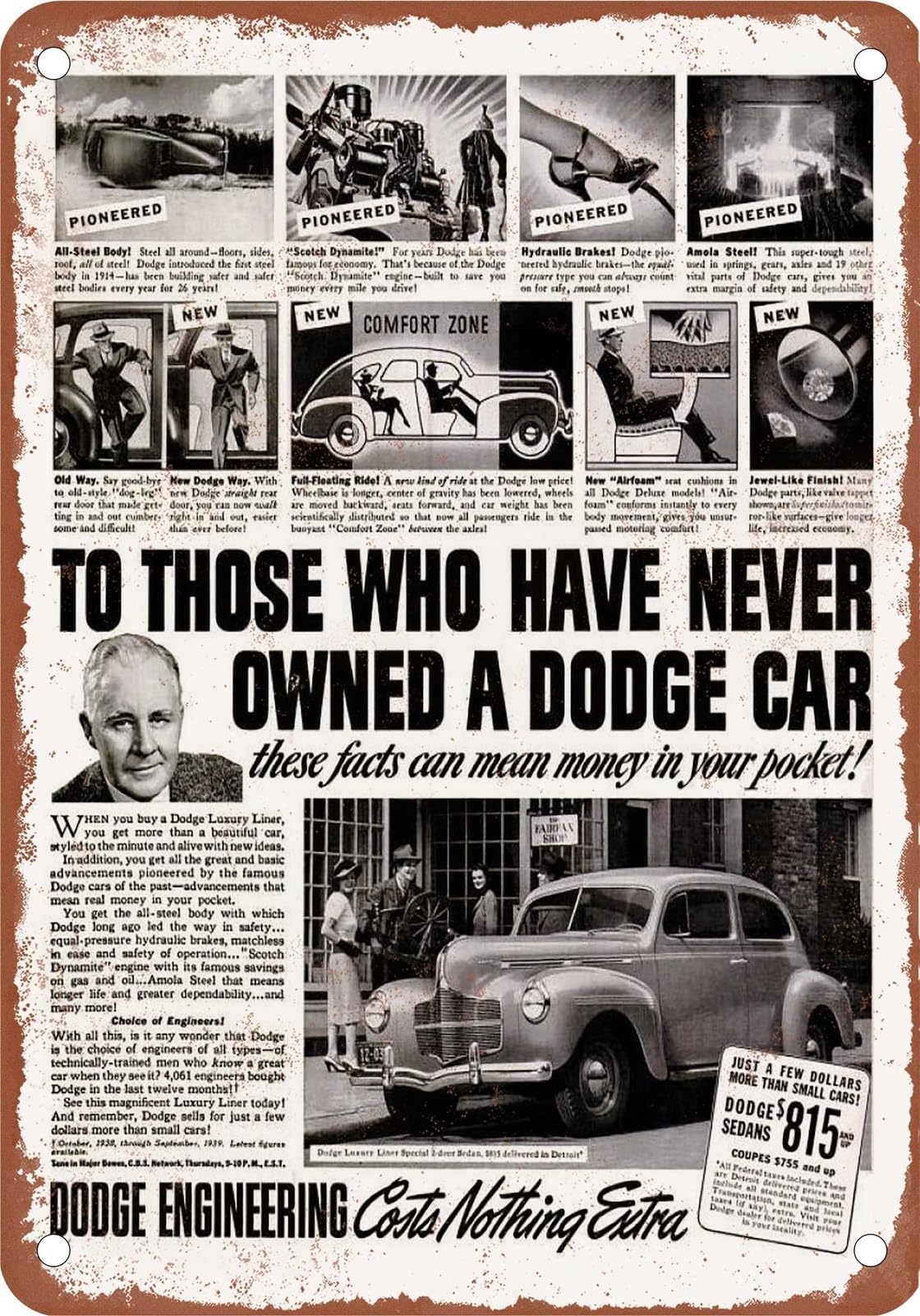 METAL SIGN - 1940 Dodge Vintage Ad 04 - Old Retro Rusty Look home decor