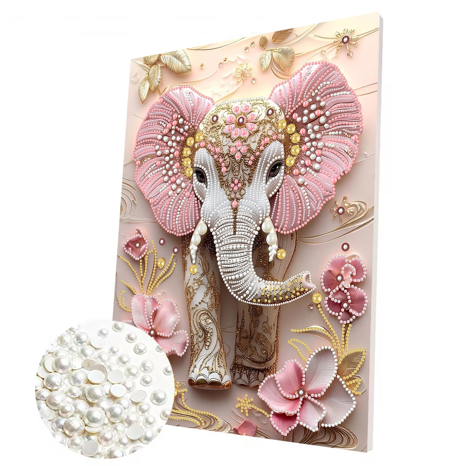 Nianxi DIY 3D Animal Pearl Diamond Painting Kit for Adults,Plastic Pearl Elephant Art Craft with Framed for Beginners,Beaded Art Kits with Full Drill,Home Wall Decor,Gift for Adult(Elephant)