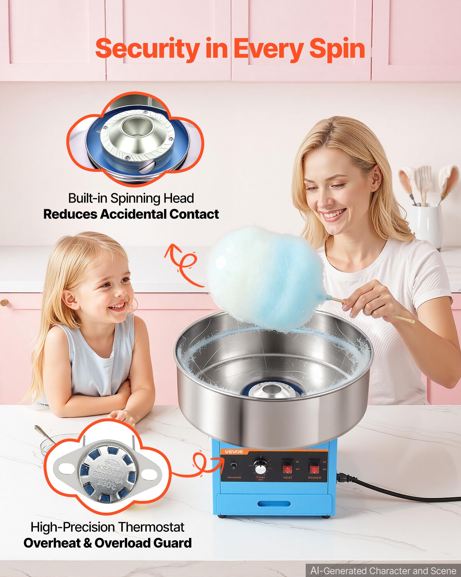 VEVOR Machine à Barbe à Papa Professionnelle, 1000 W, De Comptoir, Bleue