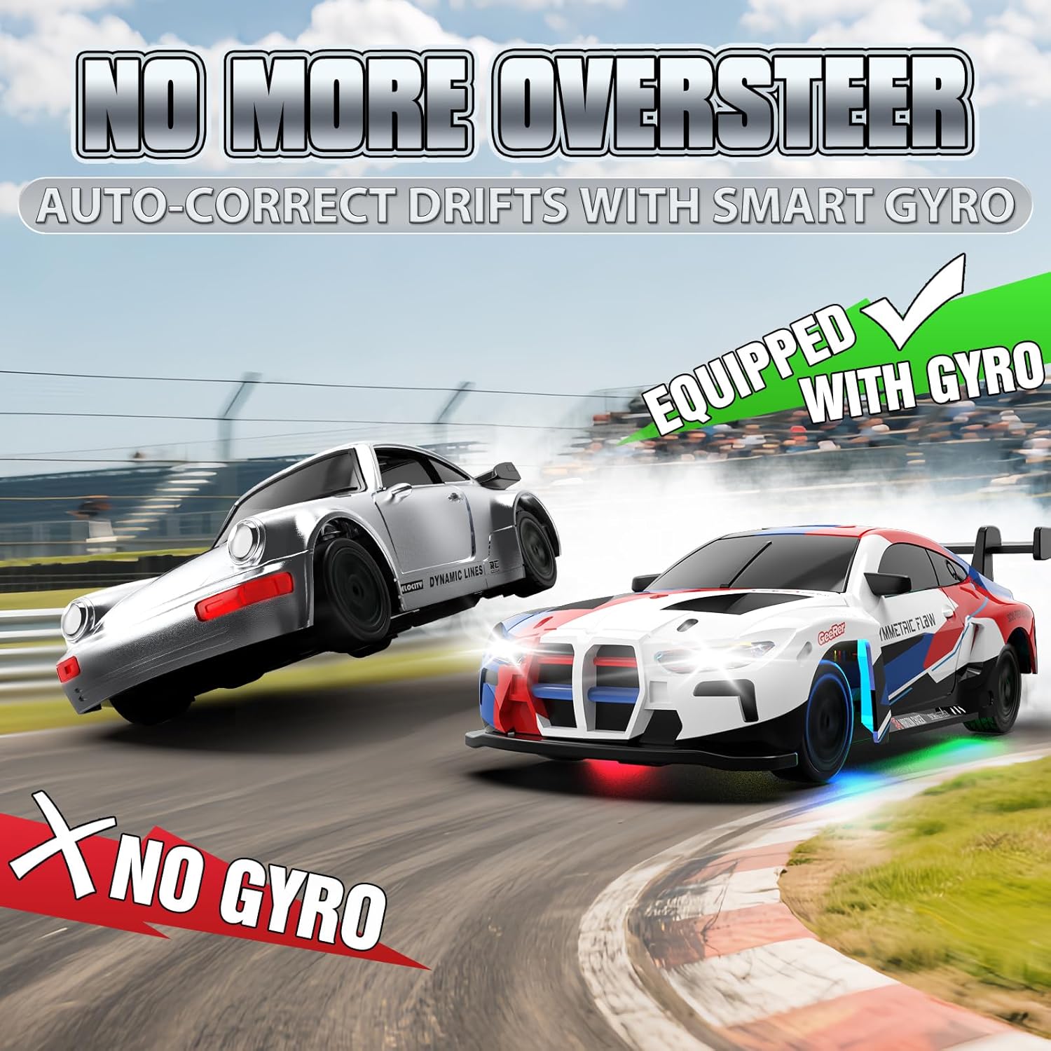 RC Drift Car, 1/43 Mini RC Drift Car with Gyro, 2.4GHz Full Proportional Control, 20KM/H 4WD High Speed Remote Control Alloy, LED Lights & Drift Tires, Toys for Adults, Boys and Girls Gift