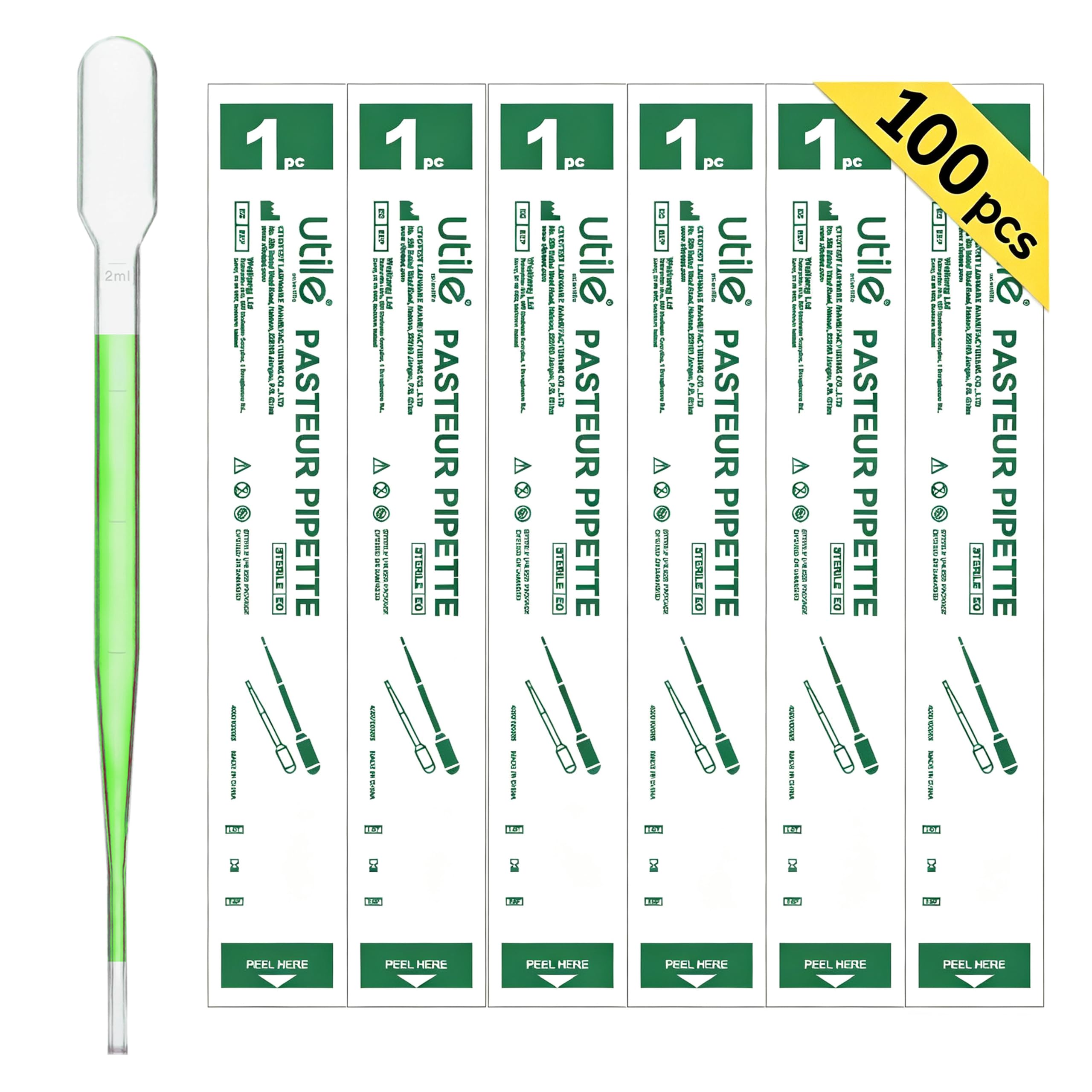 Utile 100 pipetas de transferencia estériles, pipetas de aceite esencial, tapa de 5 ml con 155 mm de longitud, material de polietileno de baja densidad, paquete de pelado individual, 4320.0413.100
