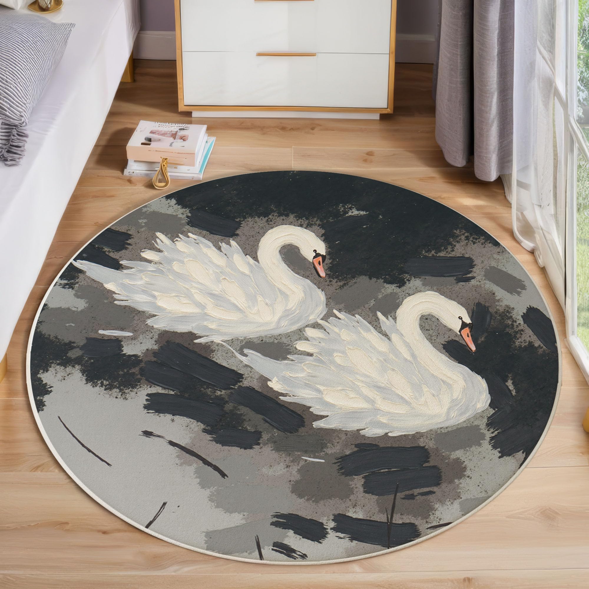 Tapis rond 120cm lavable machine style peinture abstrait pour salon
