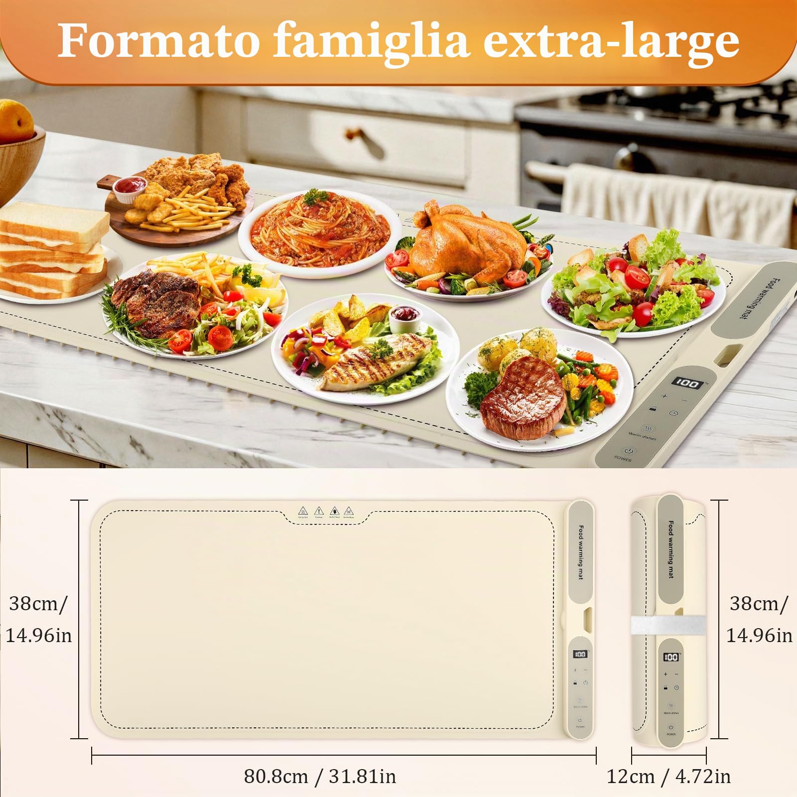 Scaldavivande elettrico - Controllo della temperatura a 9 livelli da 40 a 120 °C - Piastra riscaldante flessibile e pieghevole con timer - Per buffet, grigliate, biberon - Facile da pulire
