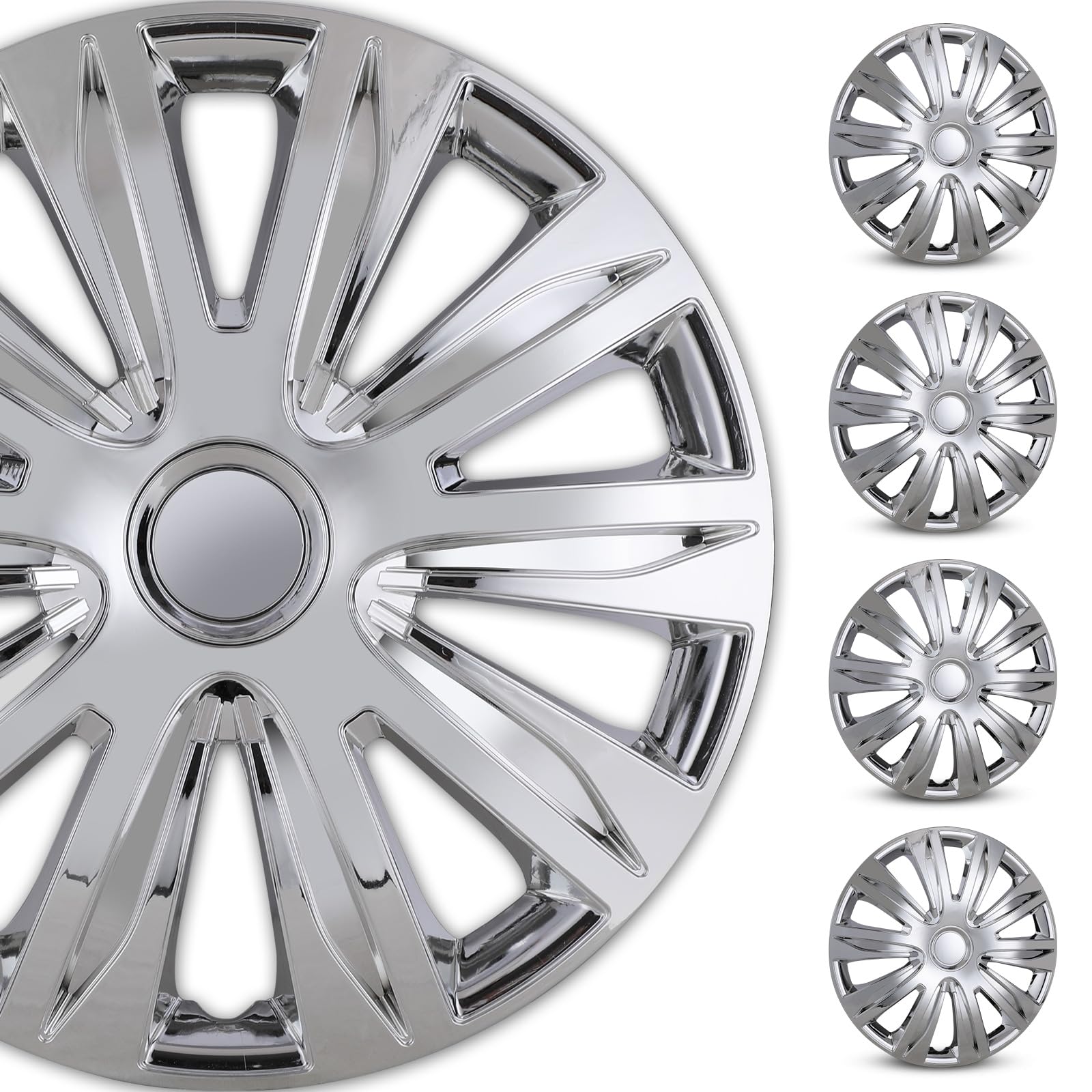 WOLFSTORM 4-Pack 13 Inches Wheel Rim Cover Hubcaps,Redesign Fashion Style Replacement Hubcaps,Car Truck SUV Hub Accessories, Chrome