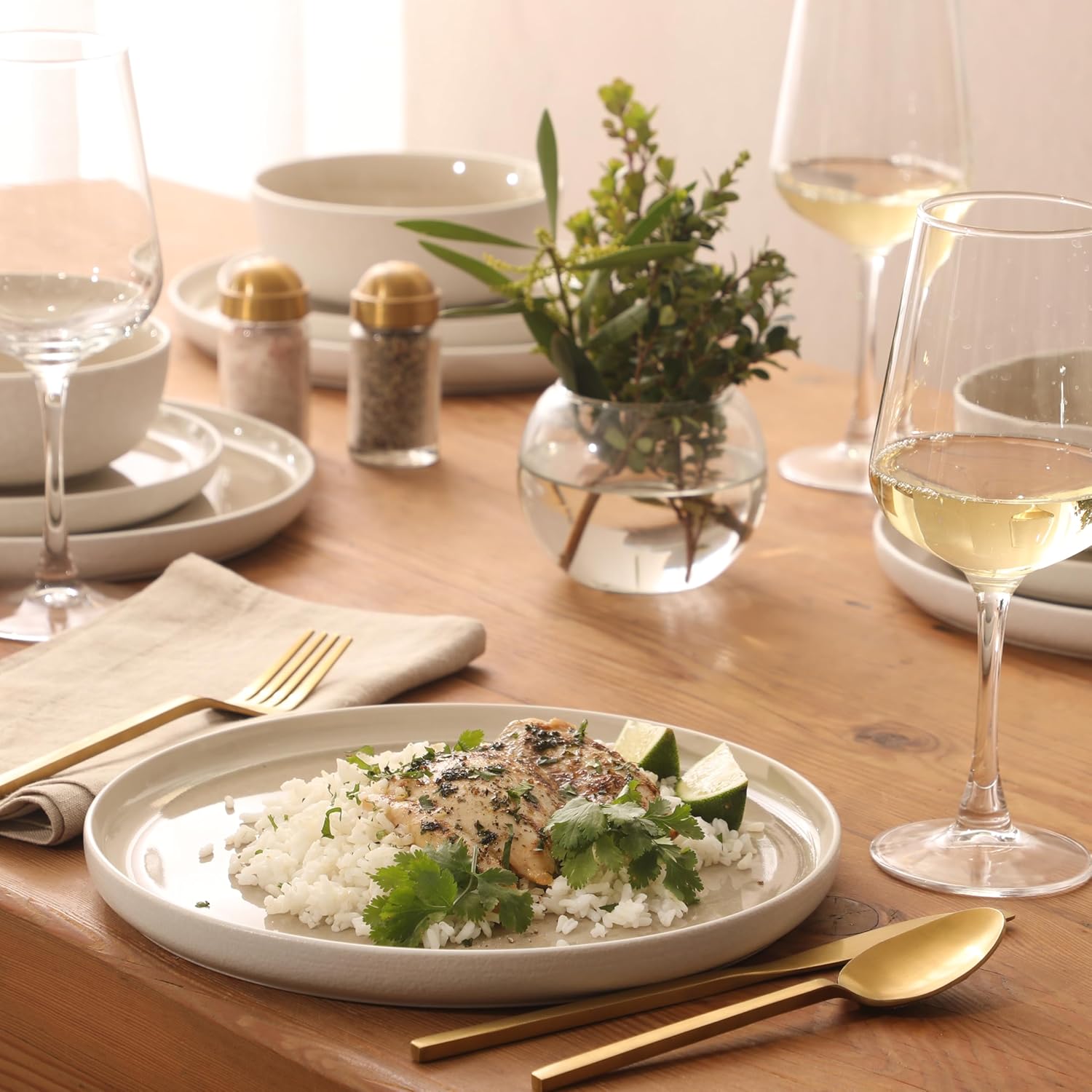 Gibson Elite Tahoe Sunset 12-Piece Reactive Stoneware Dinnerware Set – Matte Exterior & Shiny Interior Plates and Bowls, Durable Everyday Dish Set, Microwave & Dishwasher Safe - Taupe - Image 6