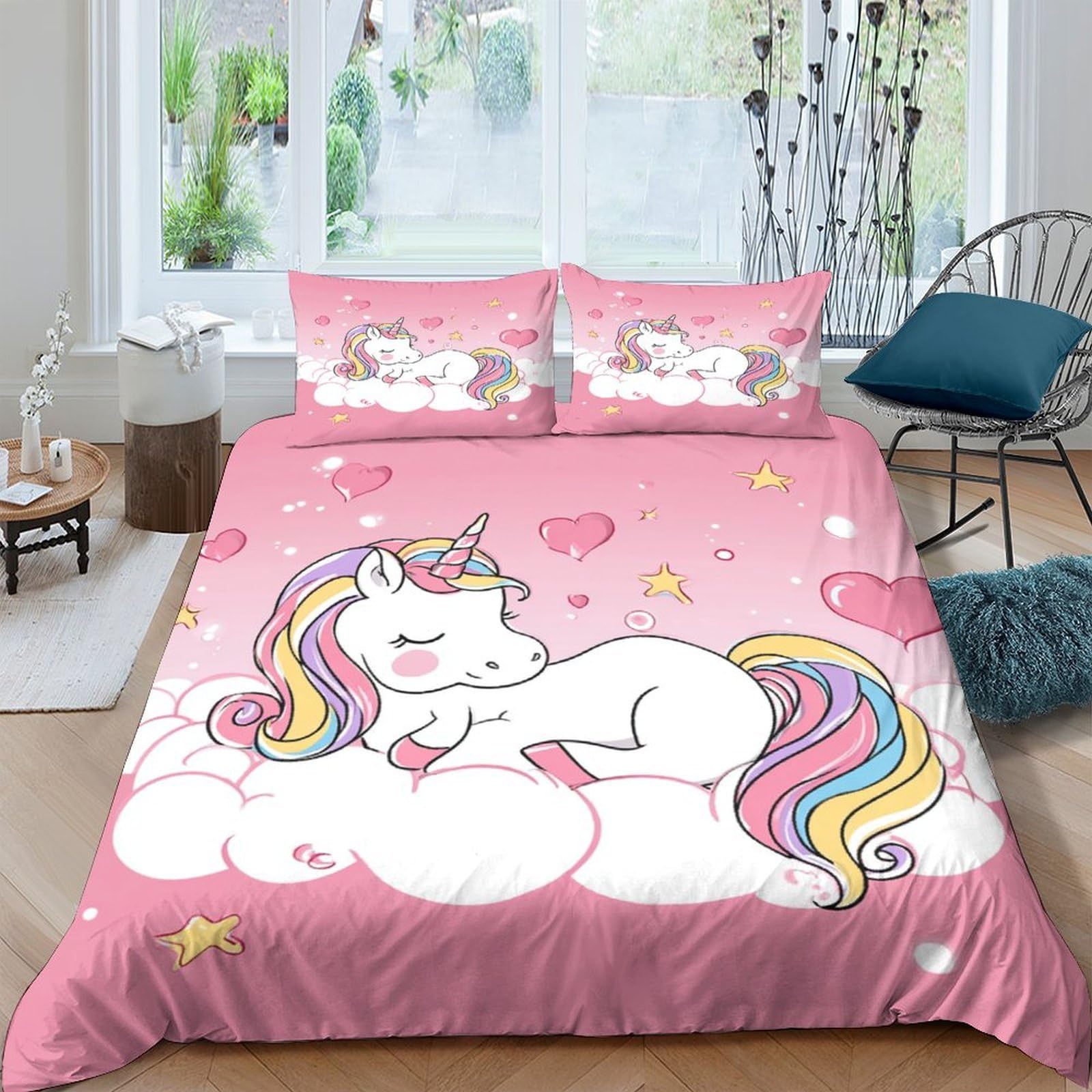 Ctjqhvkz Style-1 3D Printed Pink Unicorn Fitted Sheet Microfiber Soft Rainbow Cloud Bed Cover Anti-Slip Machine Washable For Bedroom Dorm Guest Room Single（135X200cm）