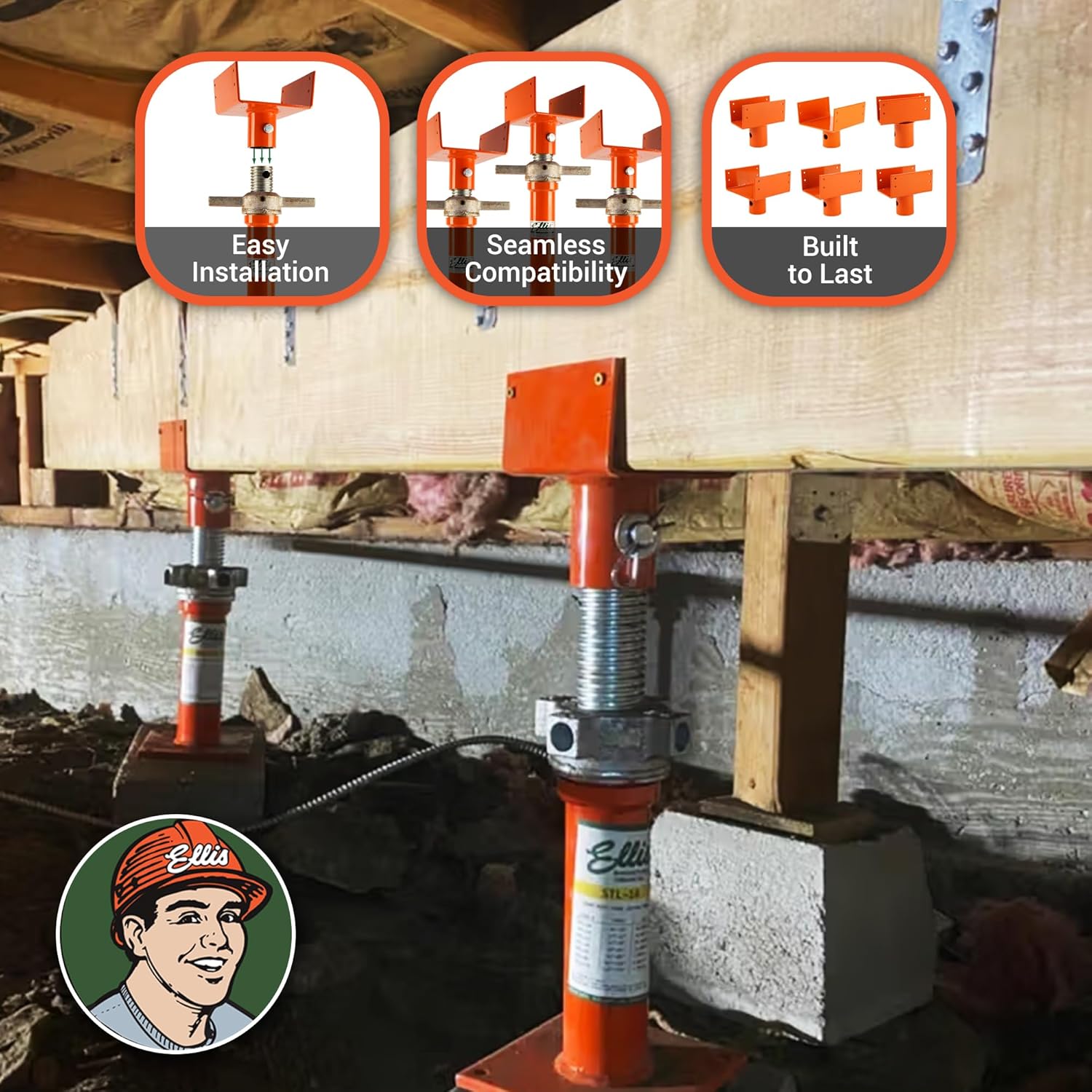 Ellis Manufacturing Company - U-Head Top for Light Duty Steel Shores - Secures to Horizontal Lumber Beams & Joists - Easy to Use with 8 Mounting Holes - 4x4 Joist Holder