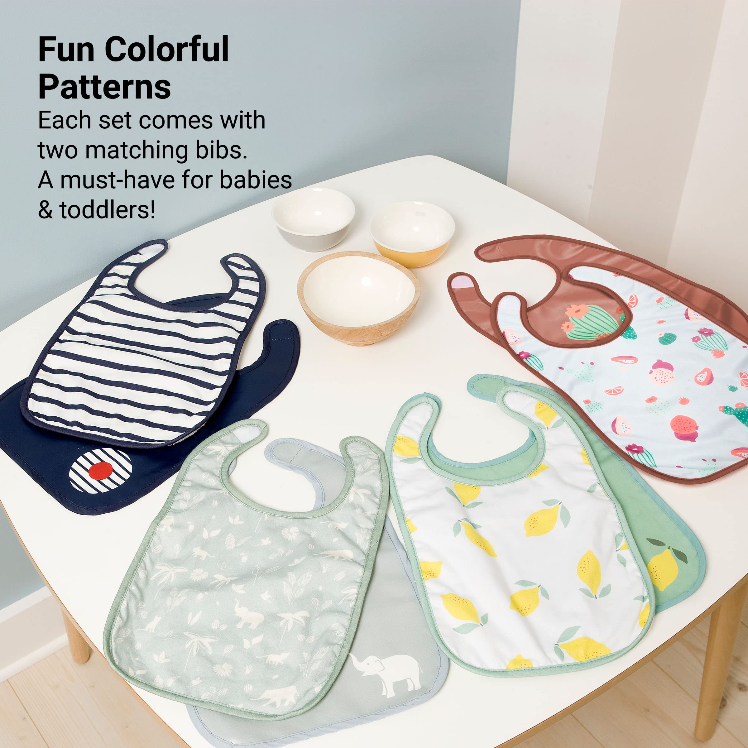 BabyToLove Set of 2 Bibs | Soft & Waterproof with a Hook & Loop Closure | Infant & Toddler Mealtimes