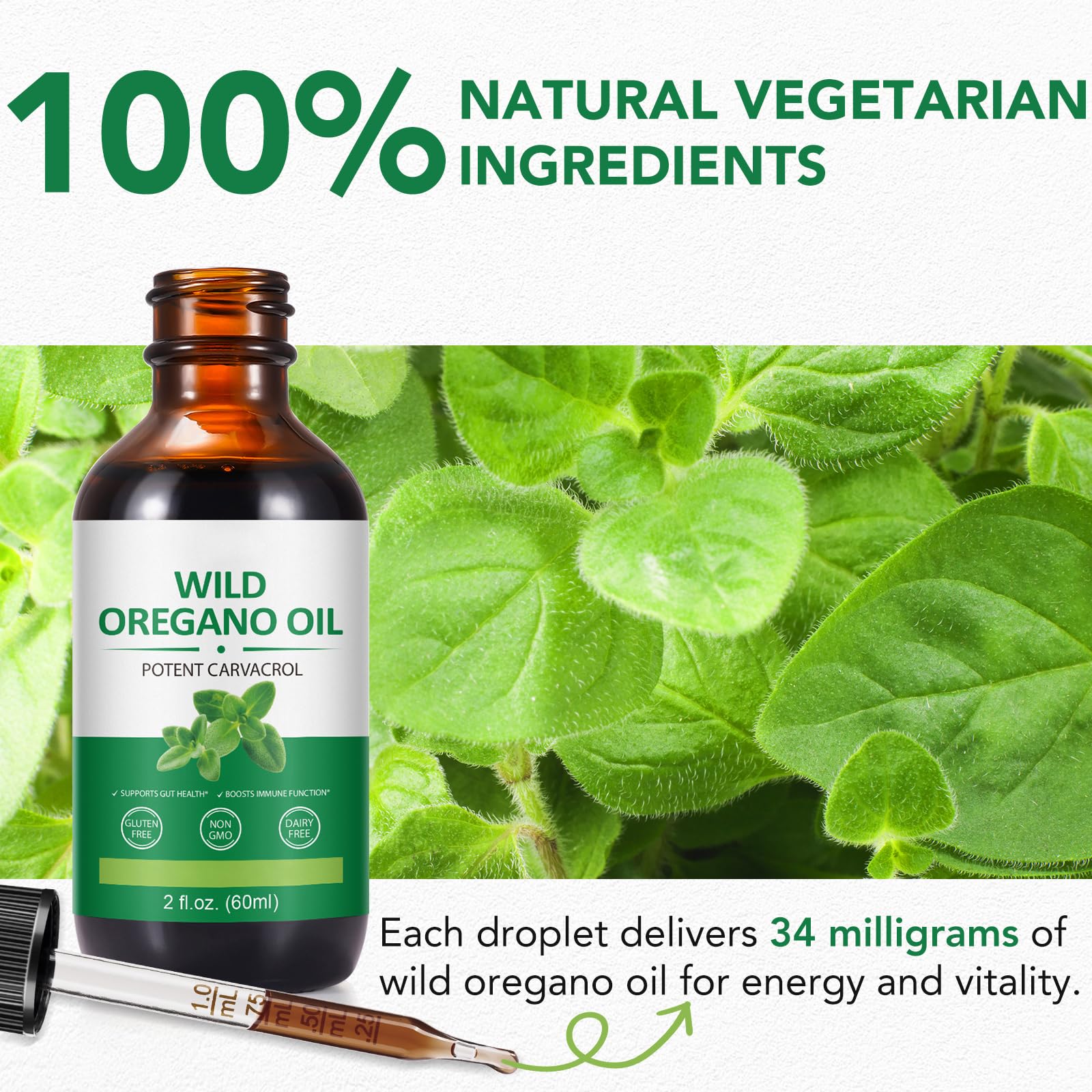 Olio di Origano, Olio di Origano Biologico, l'olio Essenziale di Origano Può Stimolare il Sistema Immunitario, Fornire Supporto Immunitario 2 Fl oz