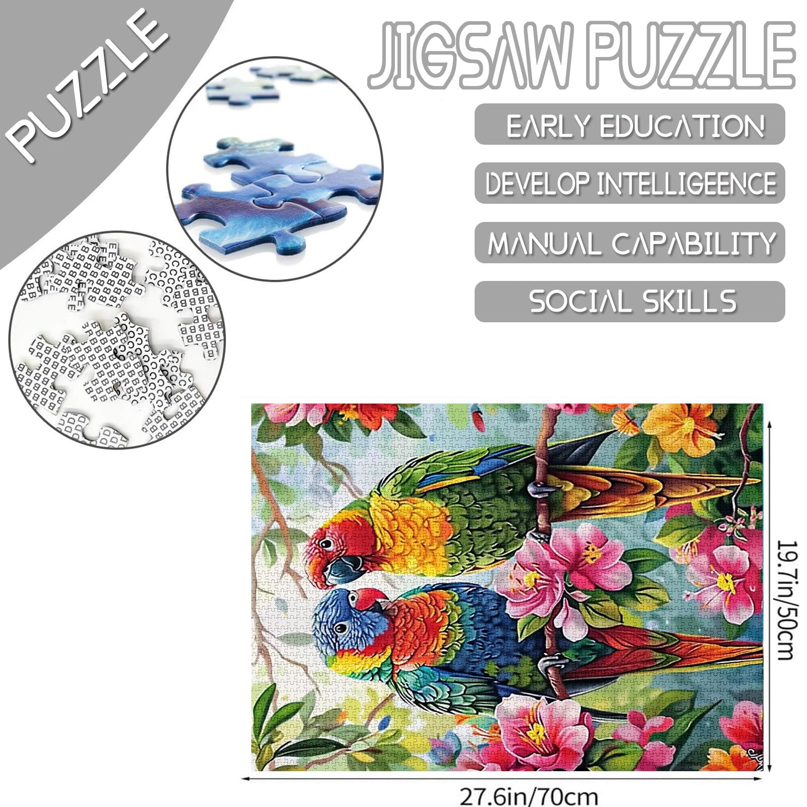 1000 Piece Jigsaw Puzzles for Adults Graffitic Birds Painting Jigsaw Puzzle Animal/Wildlife Puzzles for Challenging Family Activity Game Tropical Jungle Flowers Art DIY Puzzle Wall Decor Gifts (Red) - Image 3