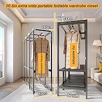 Vista 5 de Armario portátil plegable de 59.1 pulgadas para colgar ropa, perchero resistente con cubierta, percheros plegables de metal independientes, armario