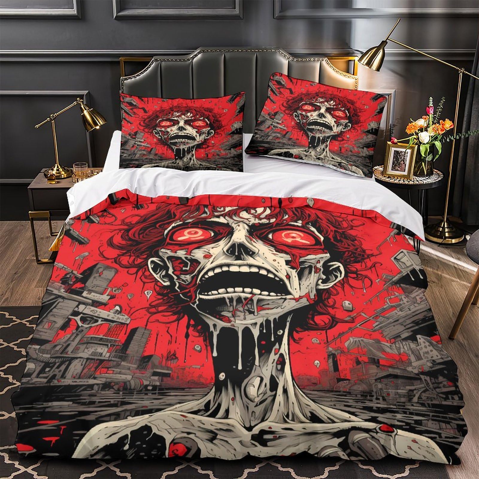 Parure de lit zombie 3D 135x200cm avec housse de couette en microfibre pour ado