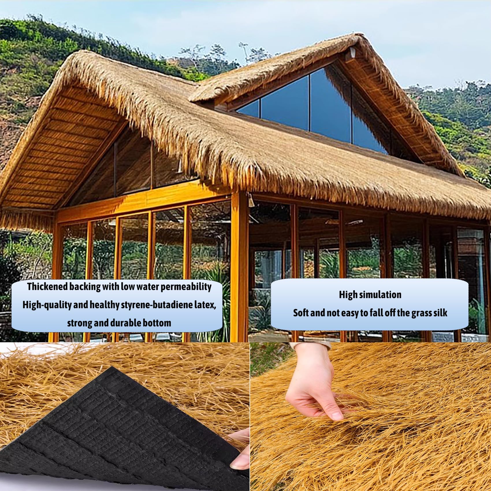 Tejas de Paja simulada de Hoja de Palmera - Tejado de Paja Artificial de PE/PP Duradero para Bares Tiki, cenadores, Patios fácil de Instalar, sin Mantenimiento(Size:100cm*20m(39.4in*65.6ft))