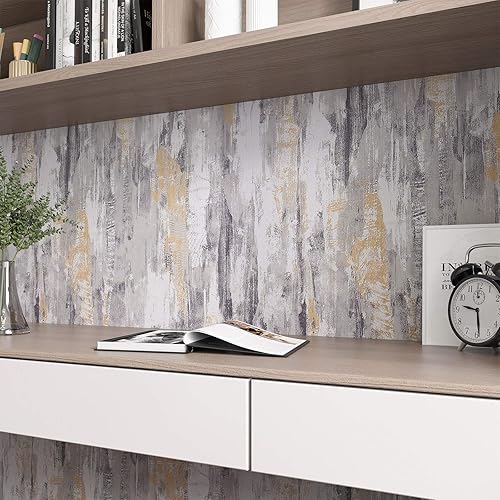 Miniatura 5 de LACHEERY Papel tapiz de hormigón sintético extraíble para pared de dormitorio, papel tapiz texturizado de cemento gris grueso para baño, papel