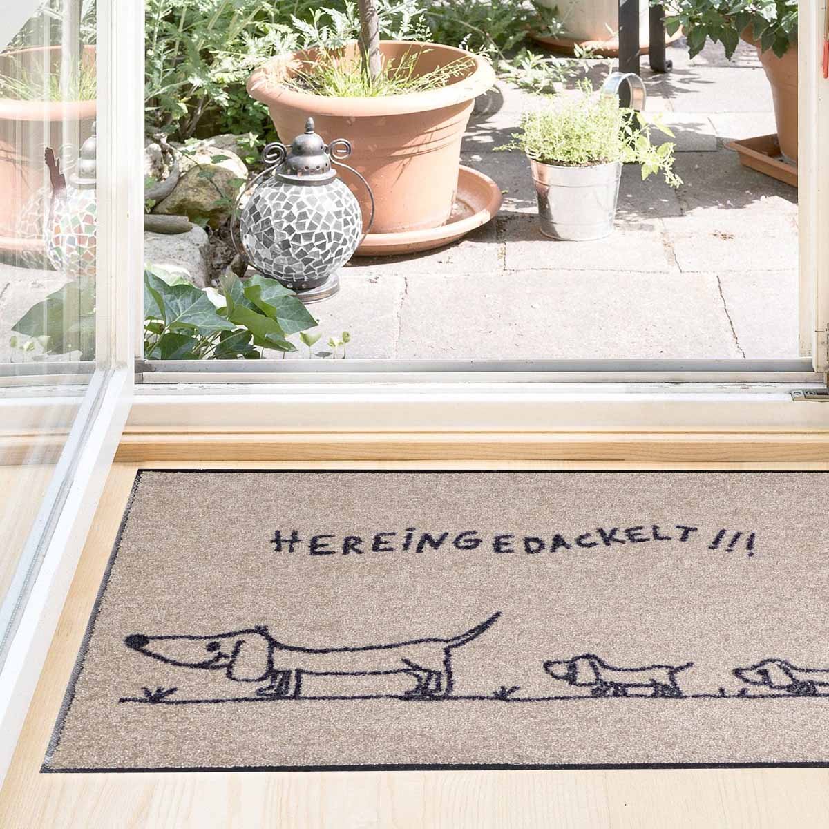 Salonloewe Efia SLD0653 Paillasson Inscription Allemande' Hereingedackelt' Chien Teckel