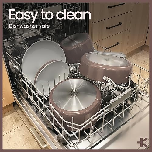 Miniatura 10 de Crystal Kung Minkoff - Juego de utensilios de cocina de cerámica  Juego de 14 ollas y sartenes con tapas, utensilios de silicona y guantes de horno,