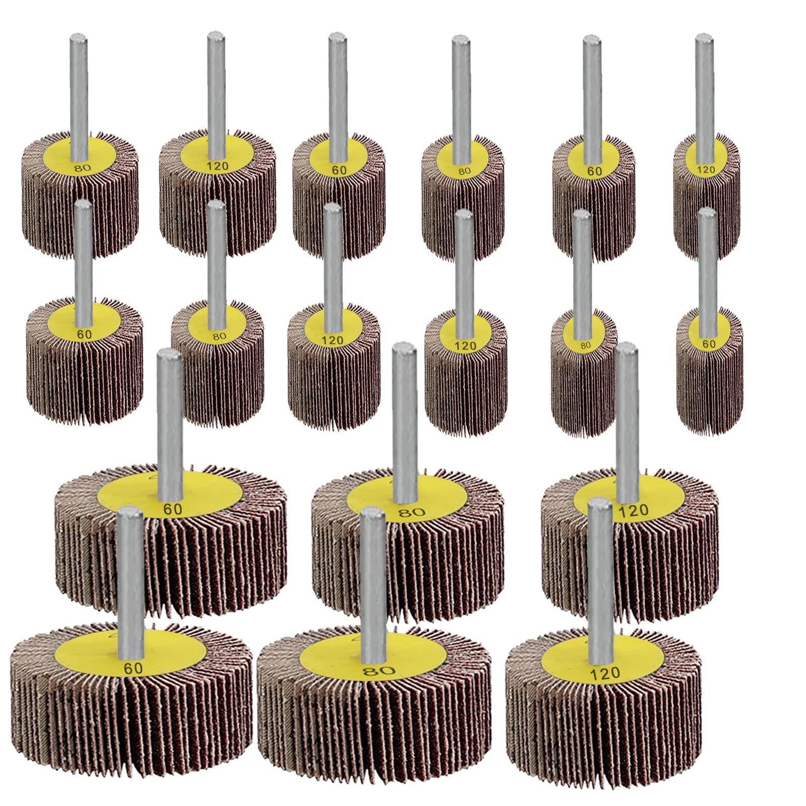 FEIHU Roue Abrasive 22 pièces, têtes de ponçage, set de disques à lamelles, （Grain 60,80,120） pour Brosse Poncage Perceuse Accessoires Polissa