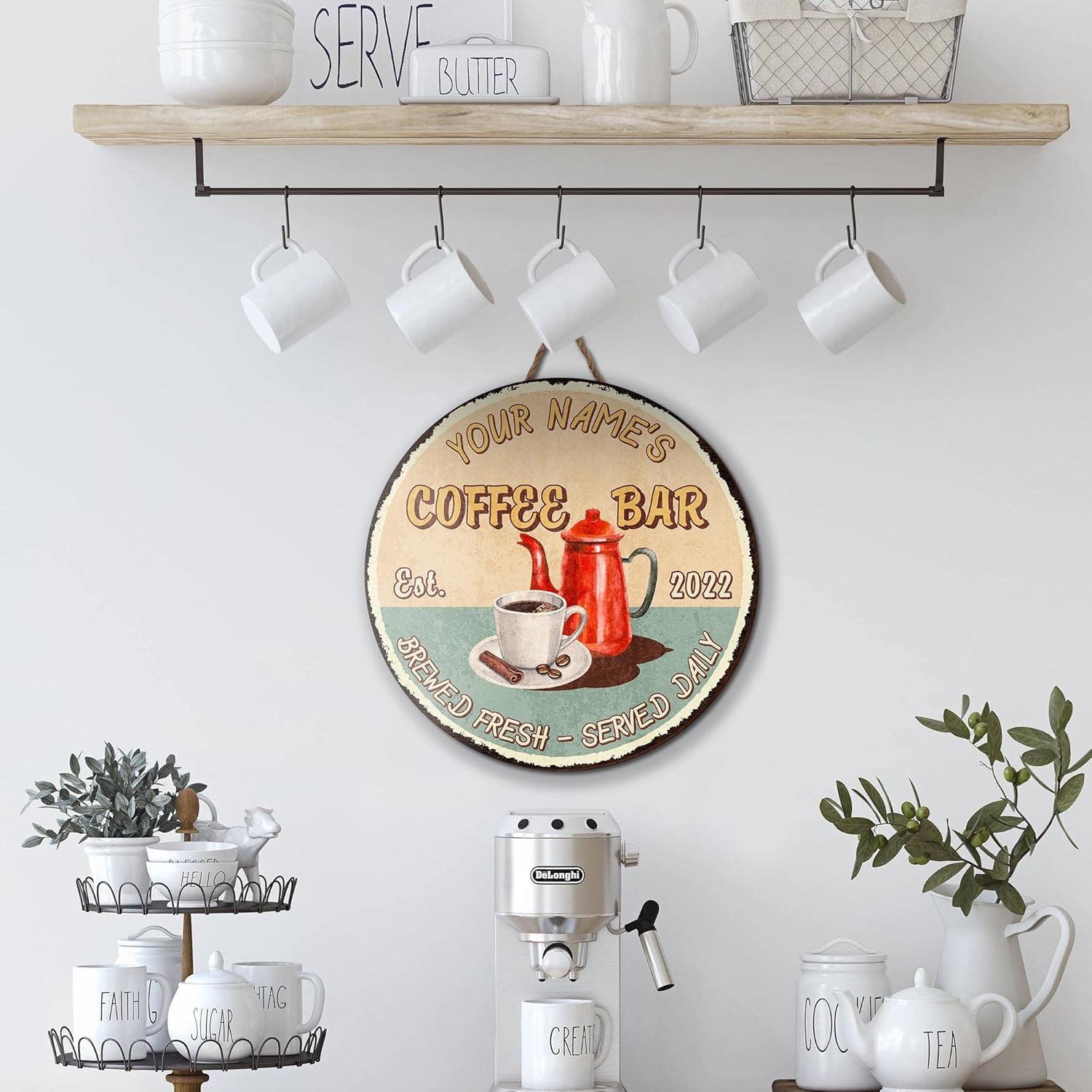 Custom Coffee Bar Wood Sign, Kitchen Decor Wall Plaque, Personalized Gifts for Coffee Lovers, Espresso Cappuccino Latte & Tea Bar Sign (22)