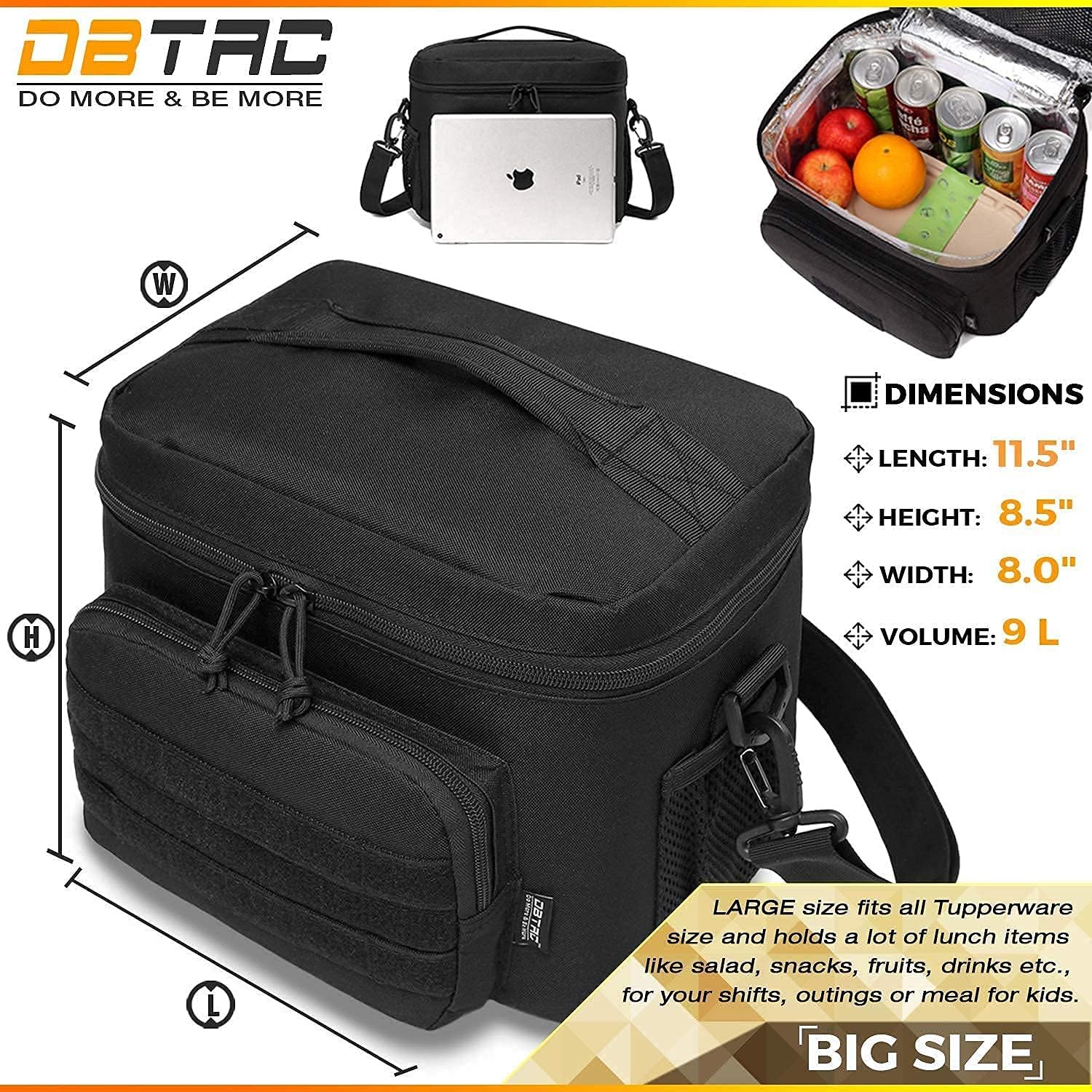 Military Style Diaper Bag (Black) + Tactical Lunch Bag (Black), Durable Material with Large capacity, Multi-functional Design